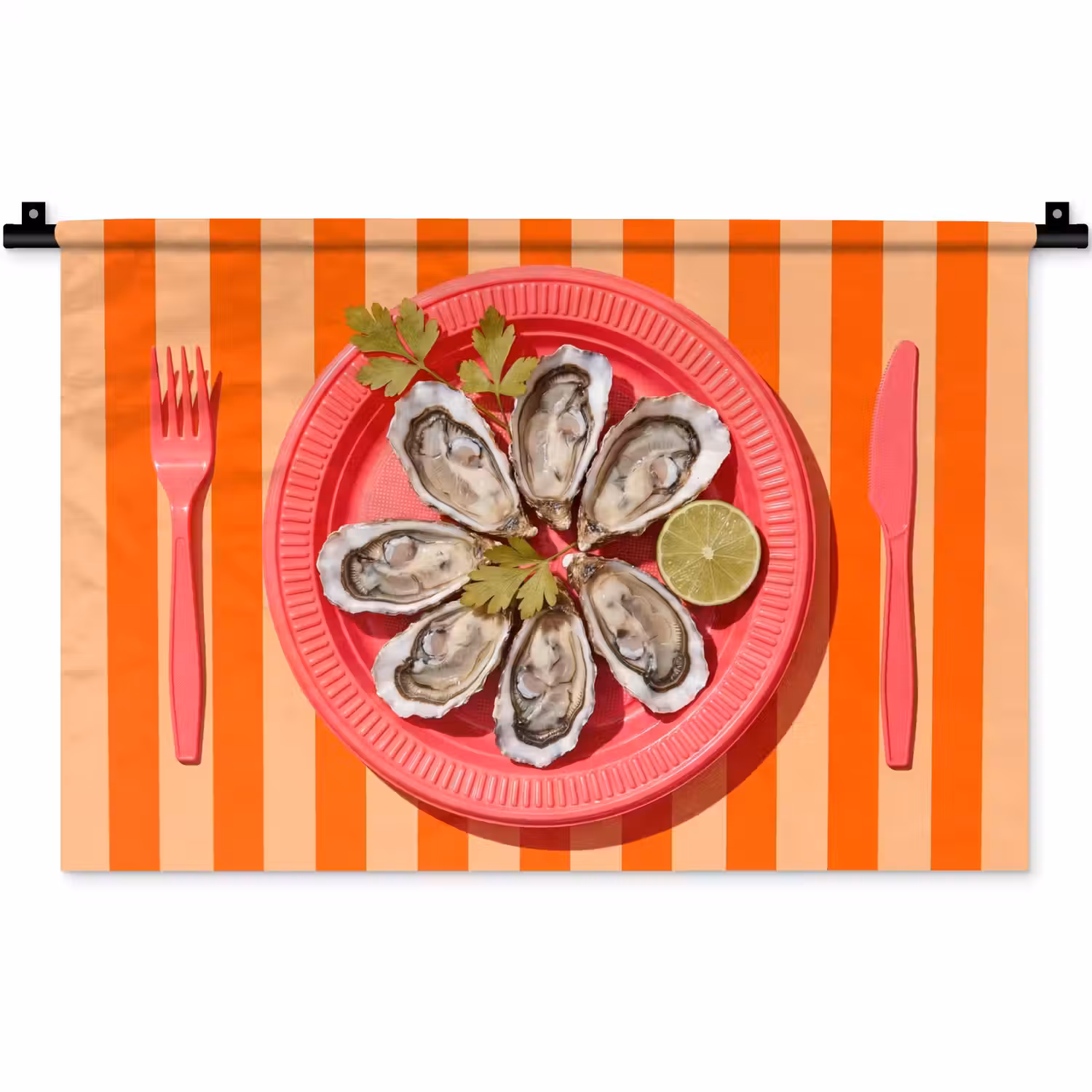 Eten - Oester - Zeevruchten - Oranje - Modern Wandkleed katoen klein -zz3d