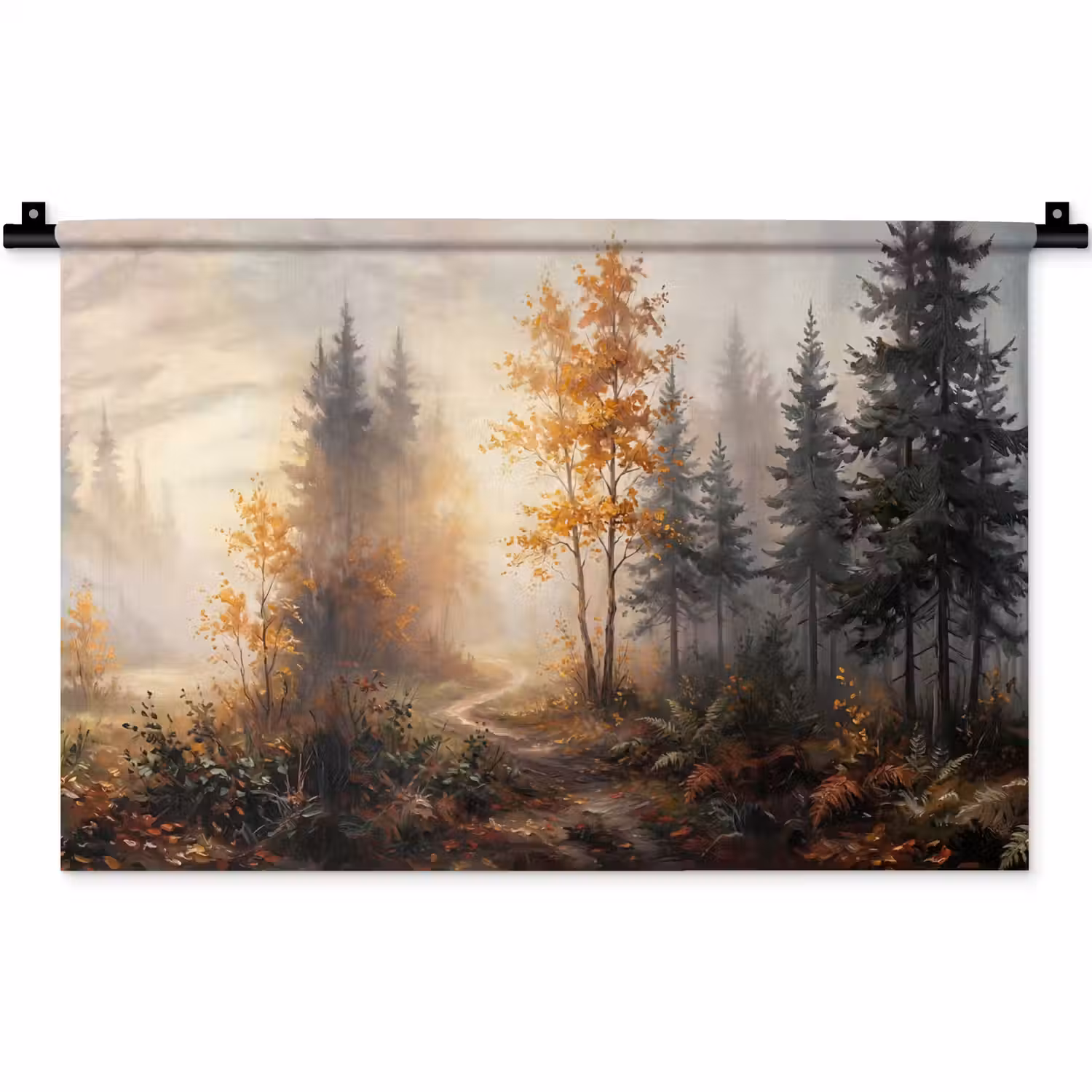 Bospad - Herfstbladeren - Natuur - Schilderachtig - Oranje Wandkleed katoen klein -zz3d