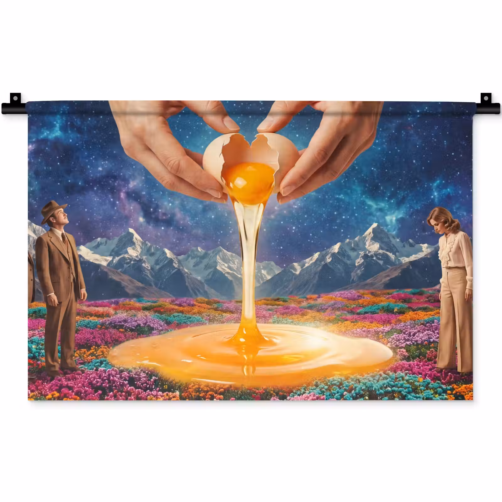 Wall Hanging - Hands - Egg - Surrealism - Handen - Ei - Surrealisme Wandkleed katoen klein