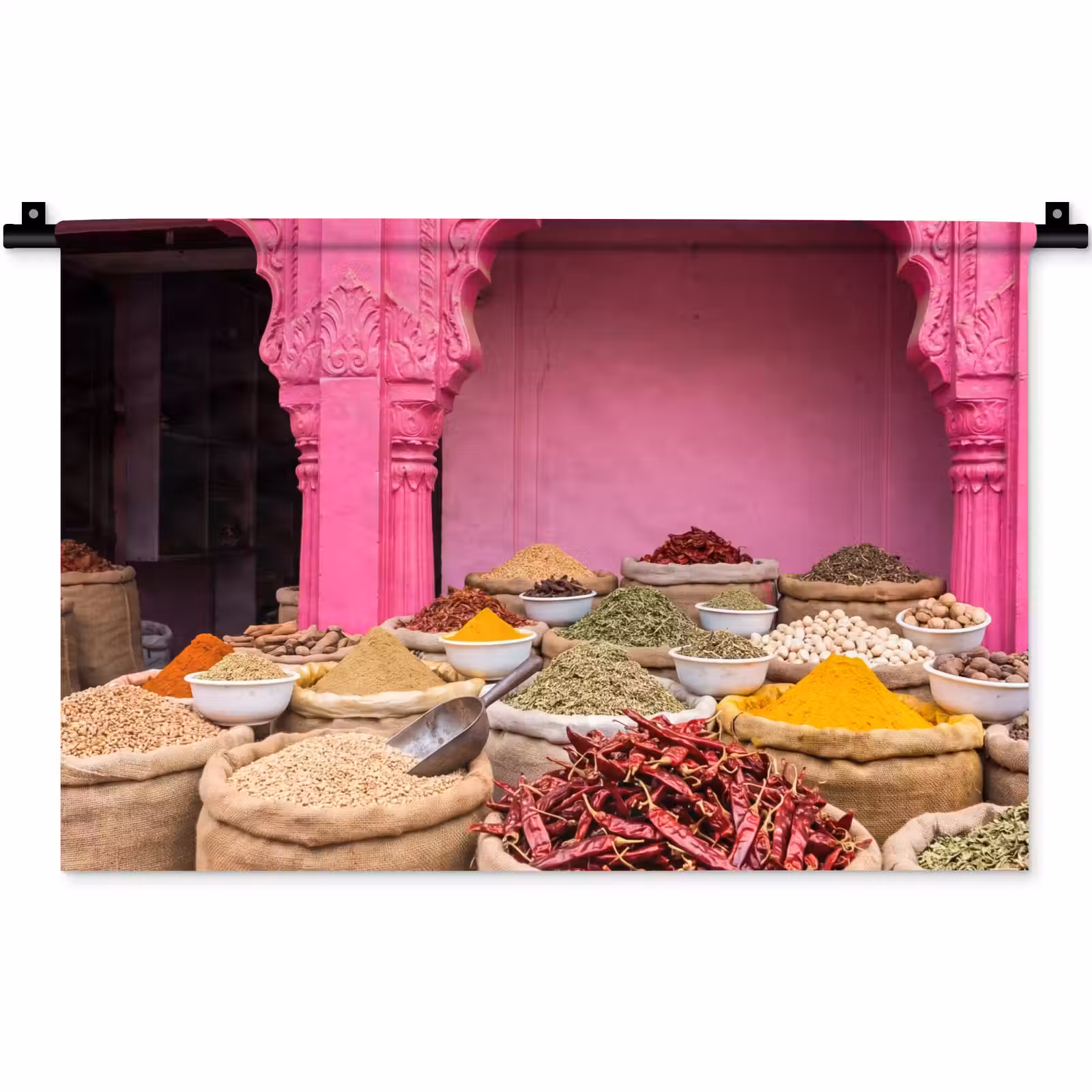 Wall Hanging - Herbs - Market - Pink - Kruiden - Markt - Roze Wandkleed katoen klein