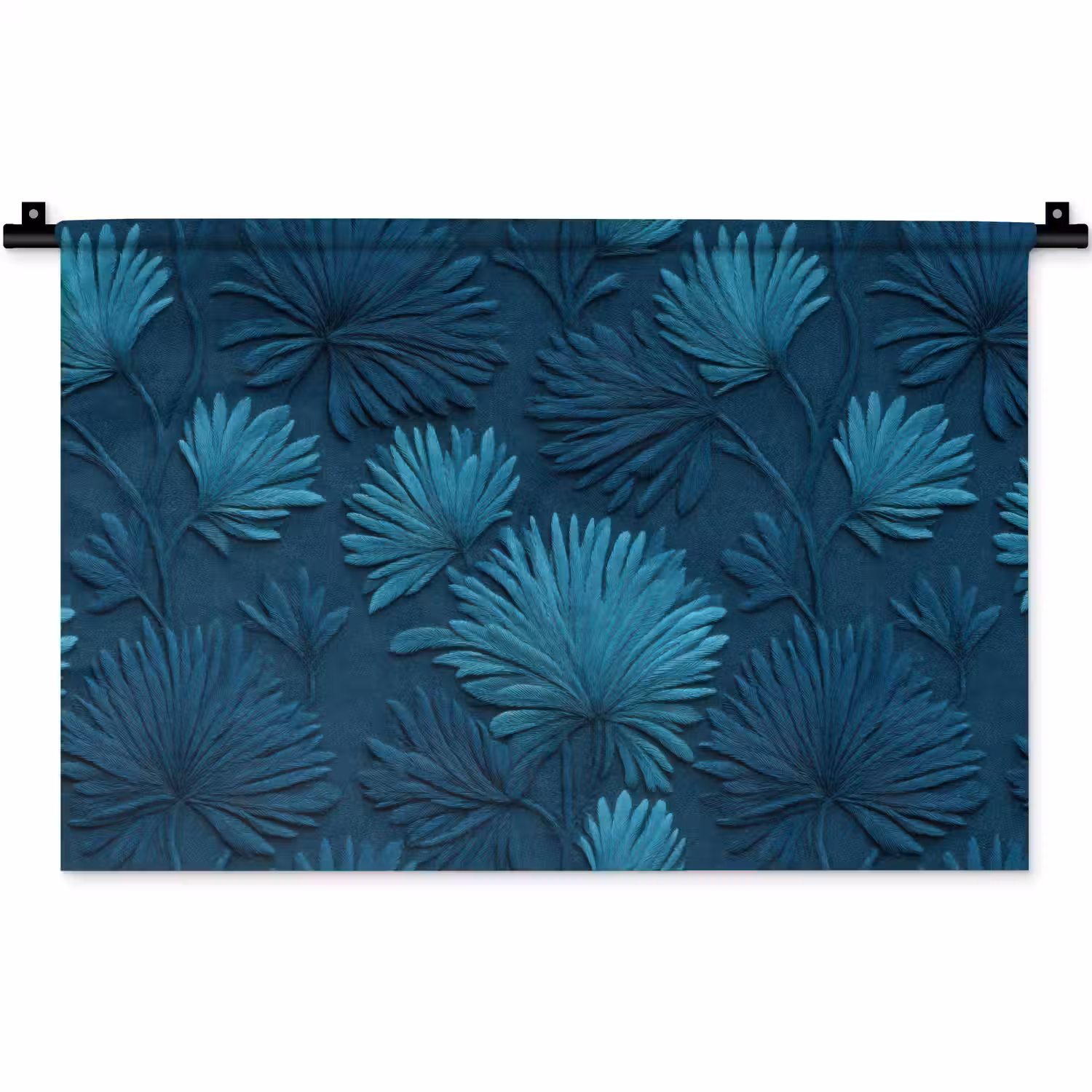 Bladeren - Reliëf - Patroon - Oceaanblauw - Modern Wandkleed katoen klein 269 -zz3d