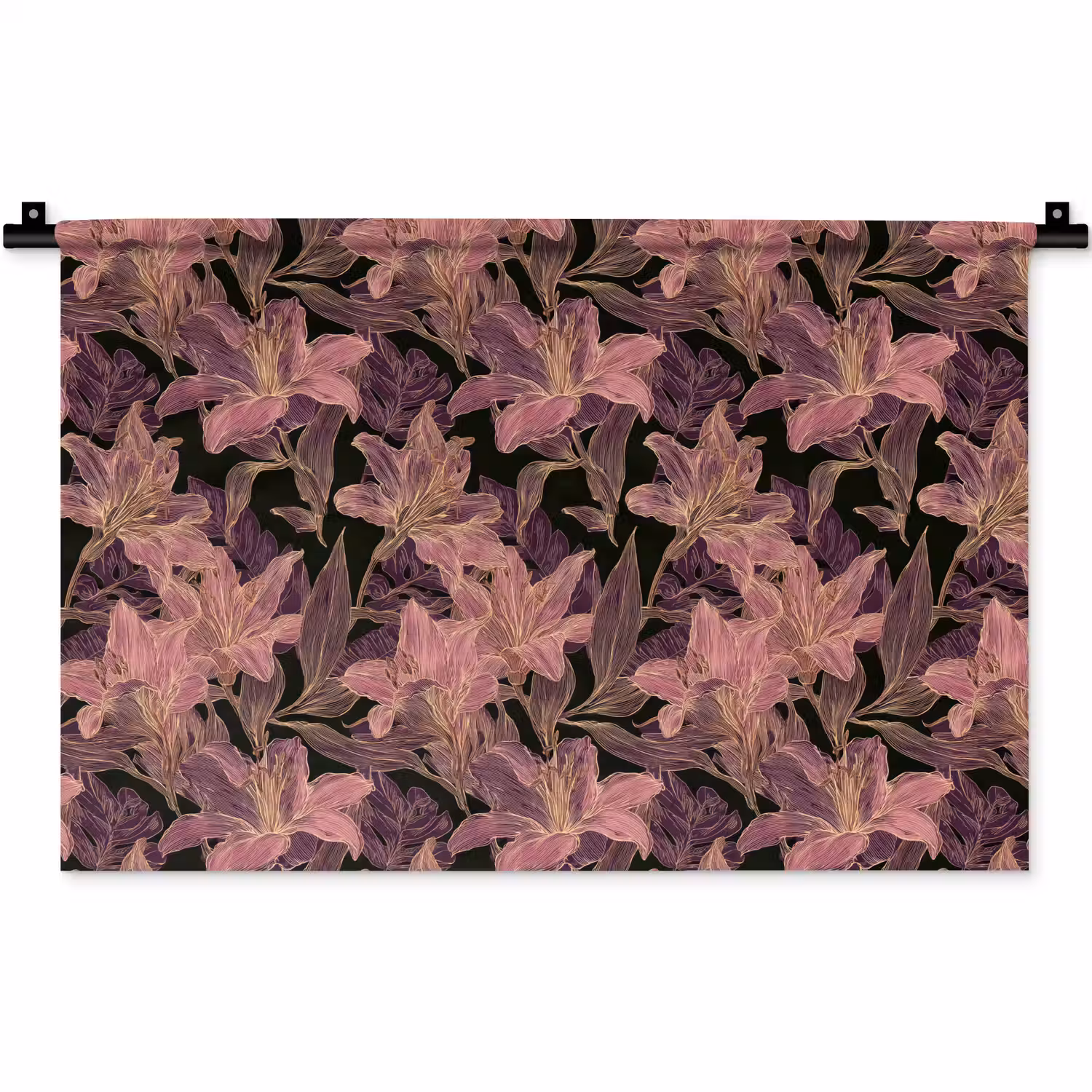 Lelies - Patroon - Paars - Goud Wandkleed katoen klein 269 -zz3d