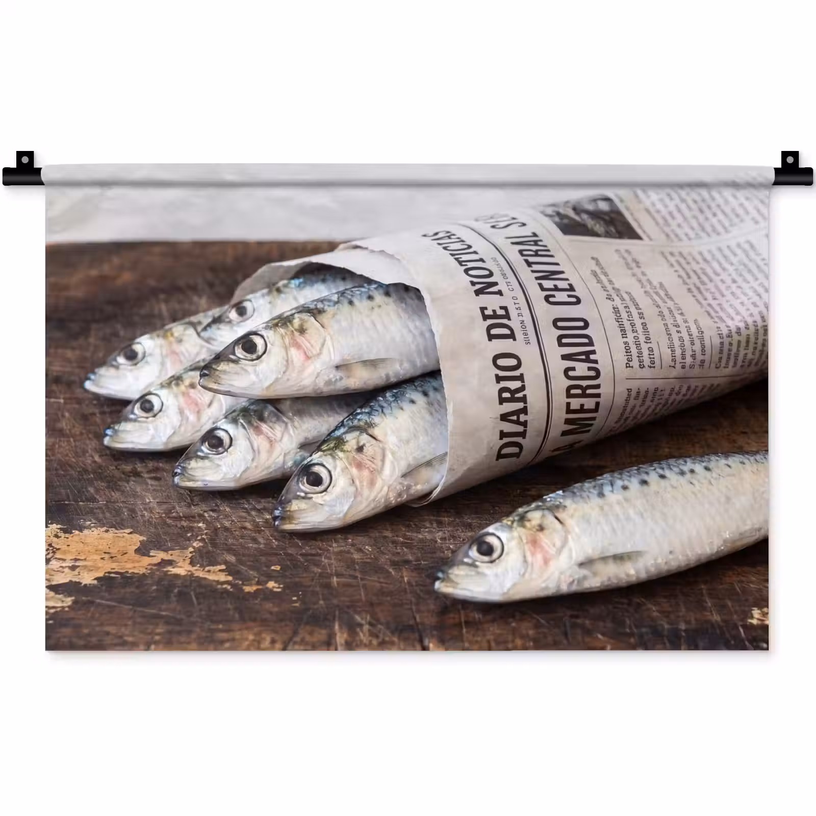 Wall Hanging - Little Sardine - newspaper - cutting board - Sardientje - krant - snijplank Wandkleed katoen klein