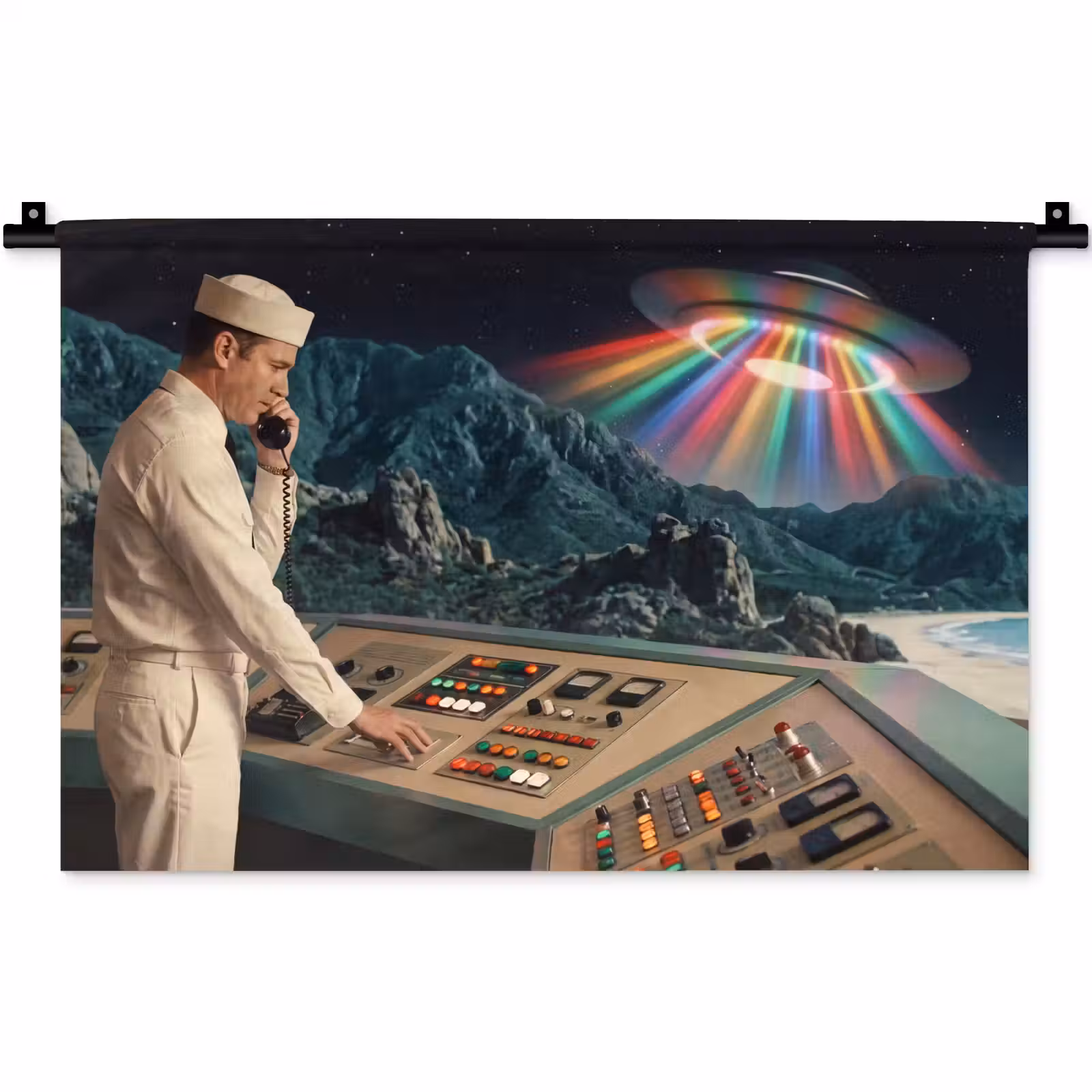 Wall Hanging - Man - Control Room - Beach - Man - Controlekamer - Strand Wandkleed katoen klein