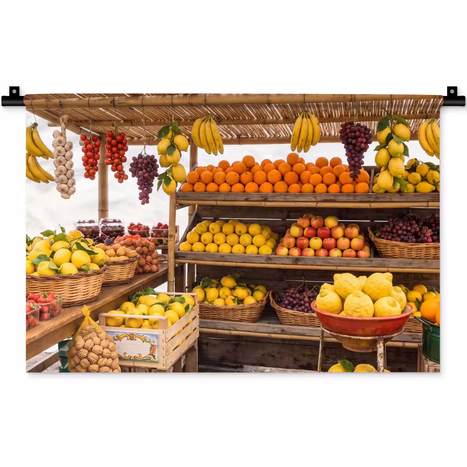 Wall Hanging - Market Stall - Fruit - Fresh - Marktkraam - Fruit - Vers Wandkleed katoen klein