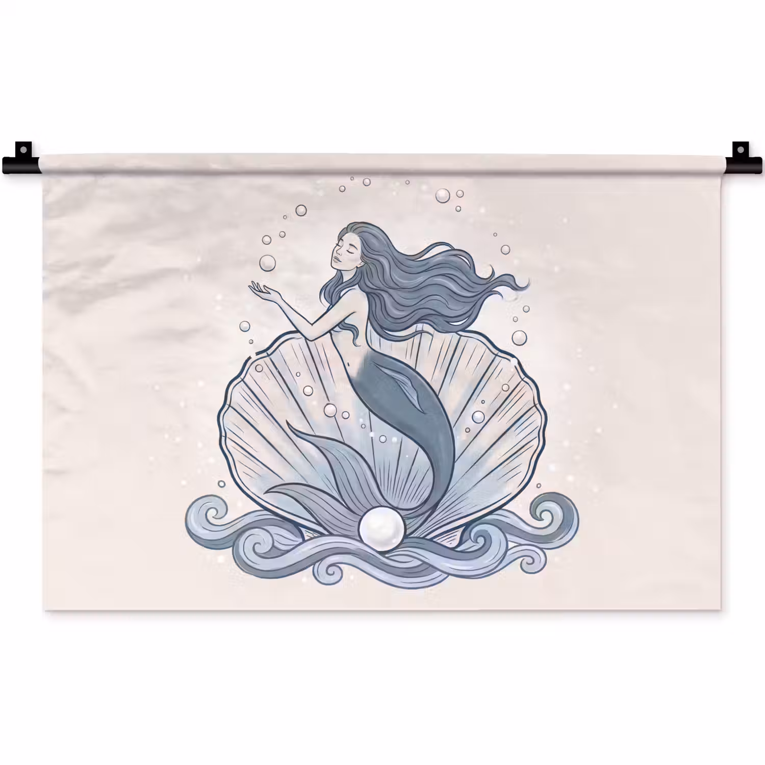 Zeemeermin - Schelp - Zee - Fantasie - Blauw Wandkleed katoen klein -zz3d
