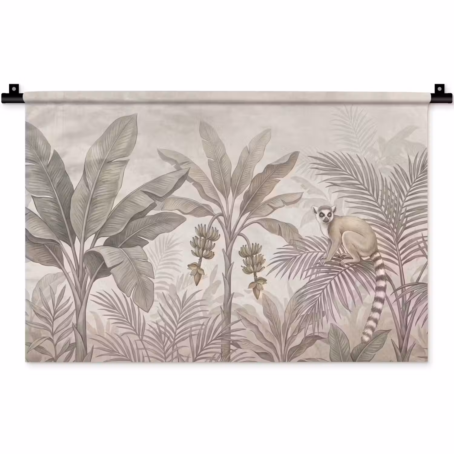 Natuur - Jungle - Ringstaartmaki - Bruin Wandkleed katoen klein -zz3d