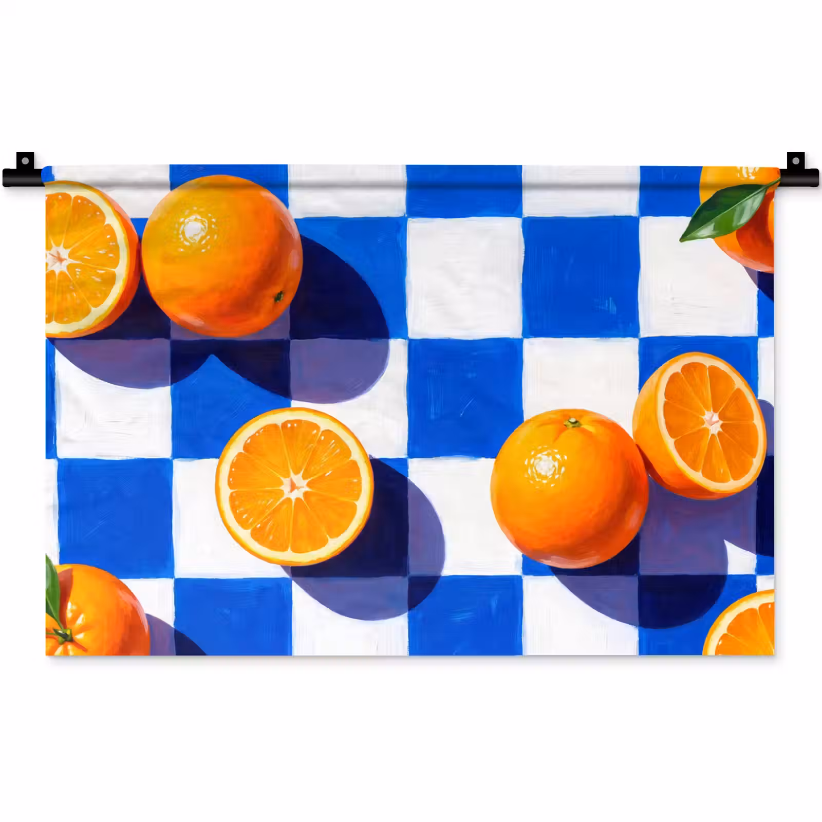 Wall Hanging - Orange - Checkered - Food - Sinaasappel - Geruit - Eten Wandkleed katoen klein