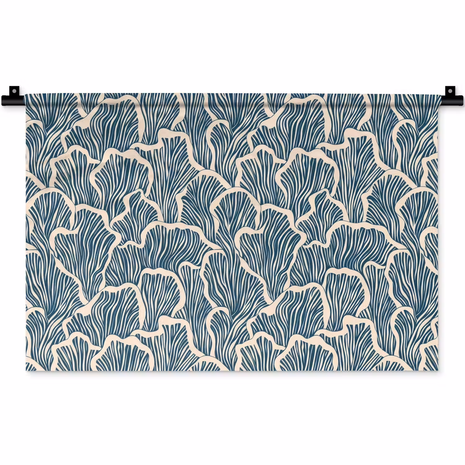 Organisch - Blauw - Crème - Schelpen Wandkleed katoen klein 269 -zz3d