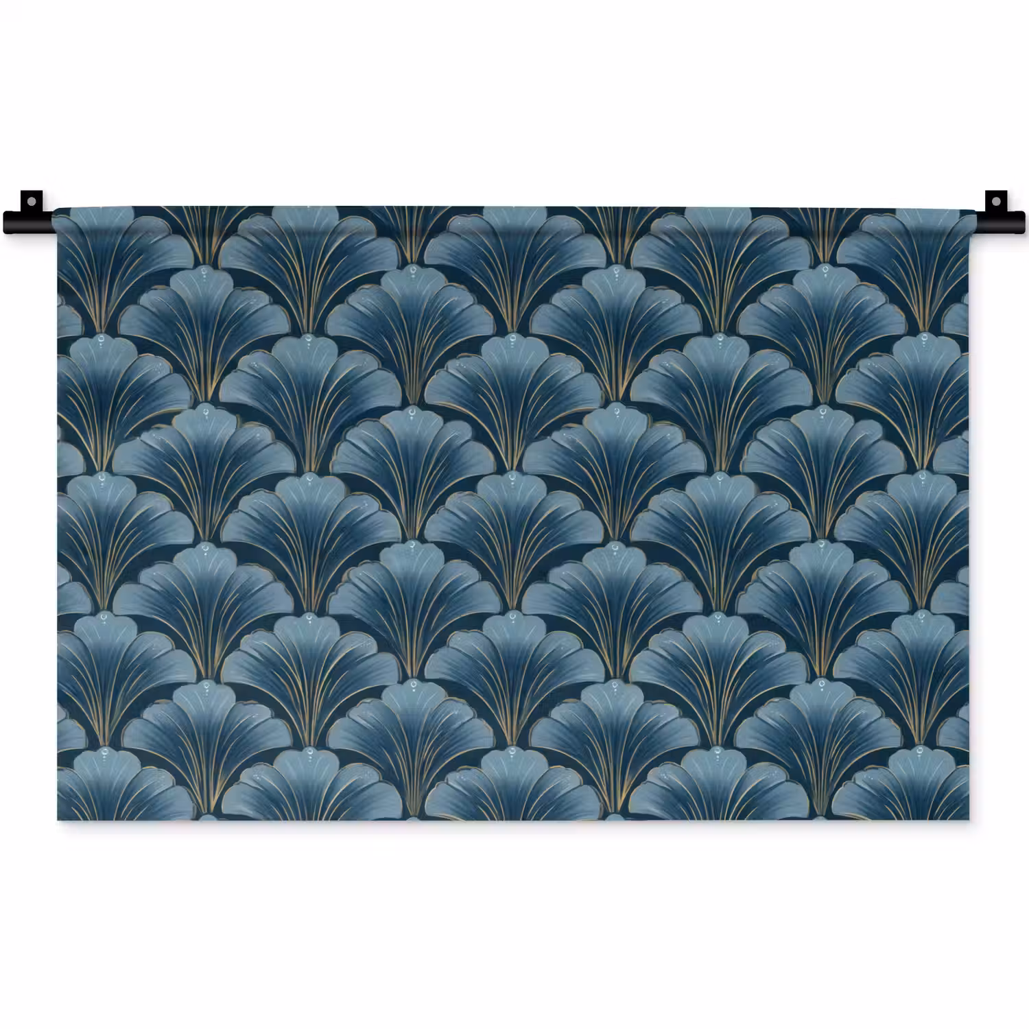 Patroon - Ginkgoblad - Blauw Wandkleed katoen klein 269 -zz3d