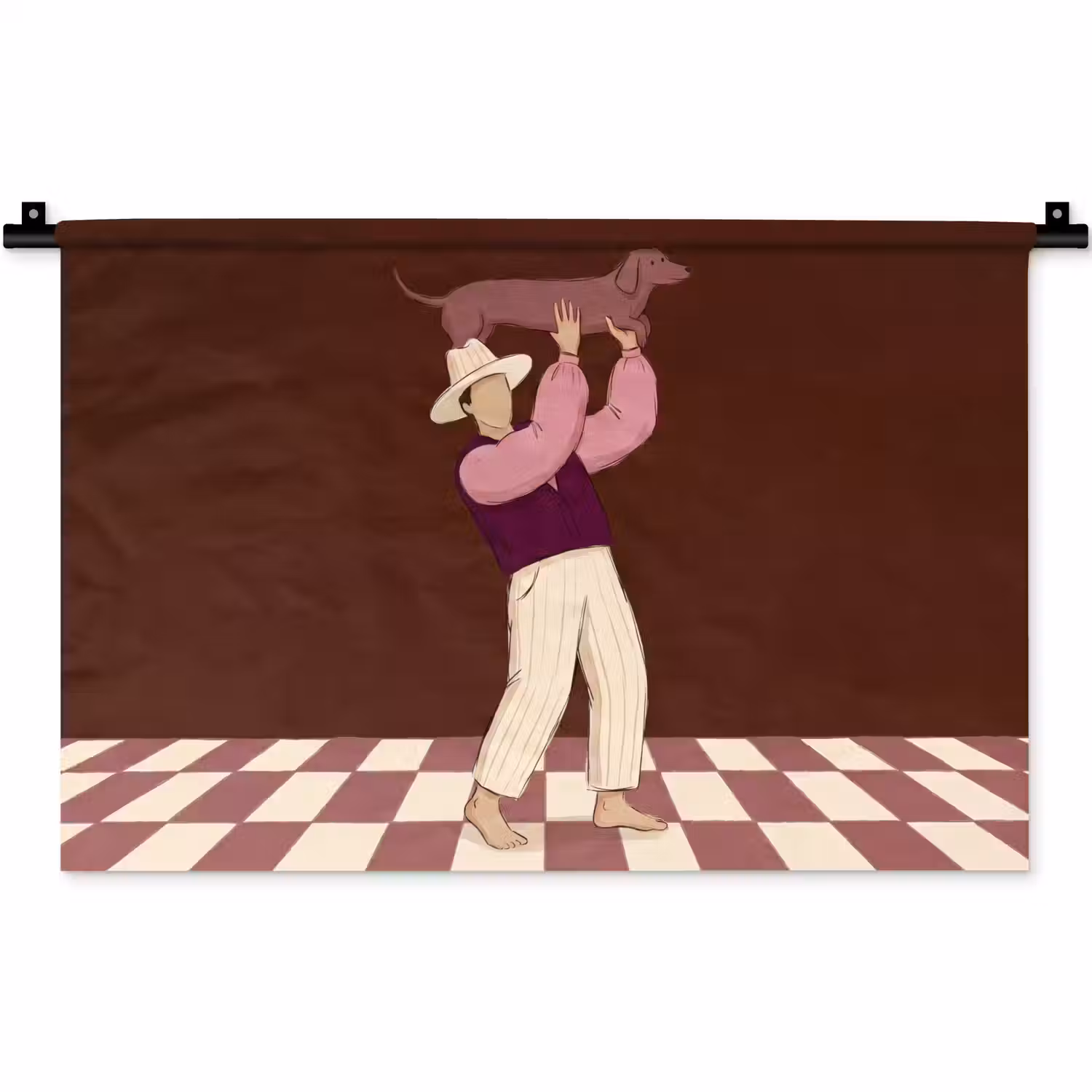 Mens - Hond - Dieren - Abstract - Roze Wandkleed katoen klein -zz3d