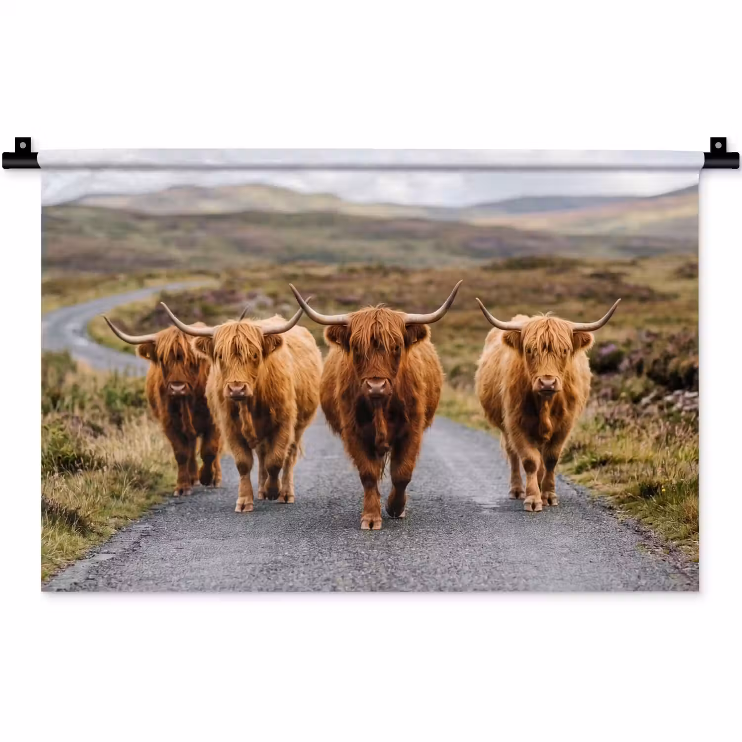 Schotse Hooglanders - Weg - Landschap - Kudde Wandkleed katoen klein -zz3d