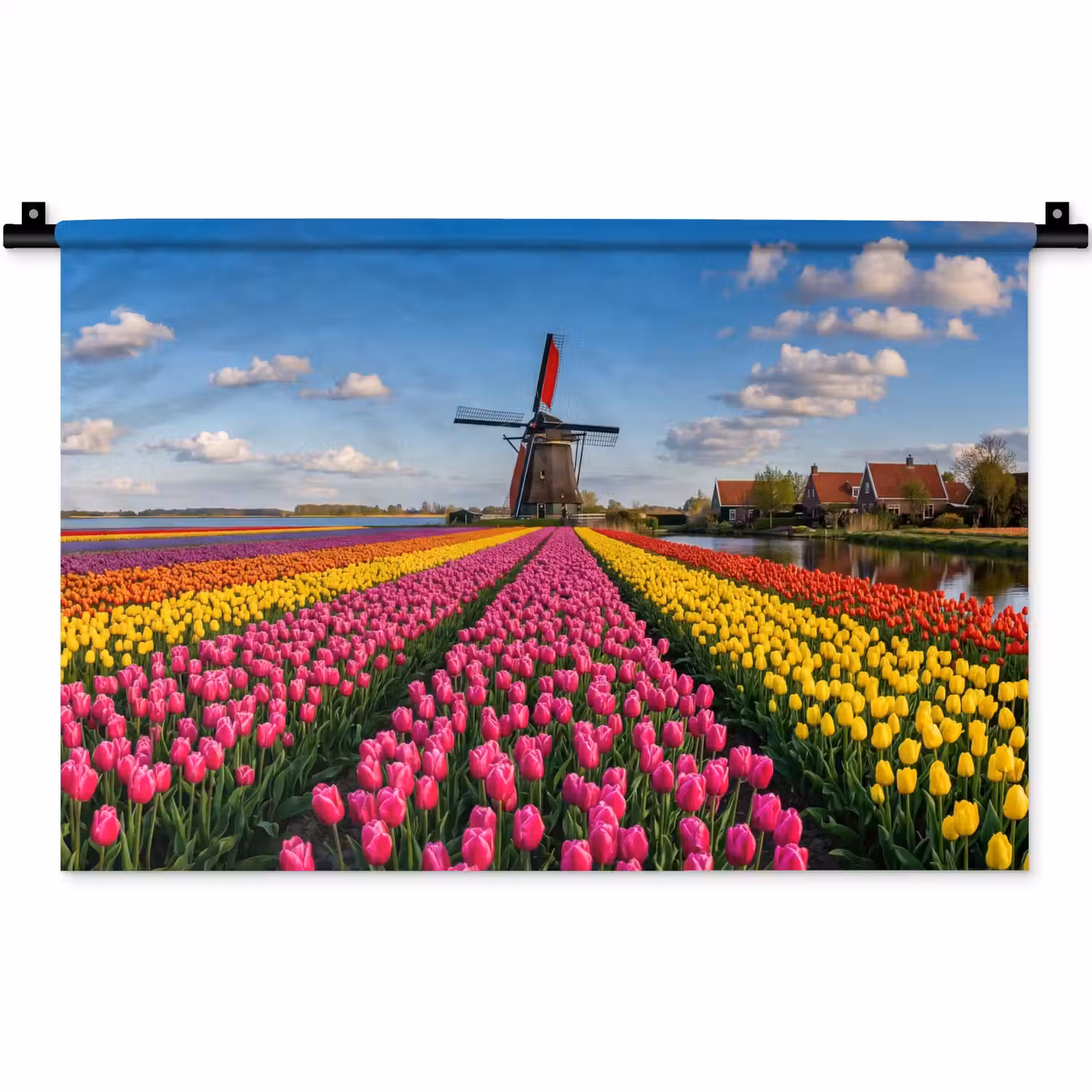 Tulpen - Holland - Molen - Kleurrijk Wandkleed katoen klein -zz3d