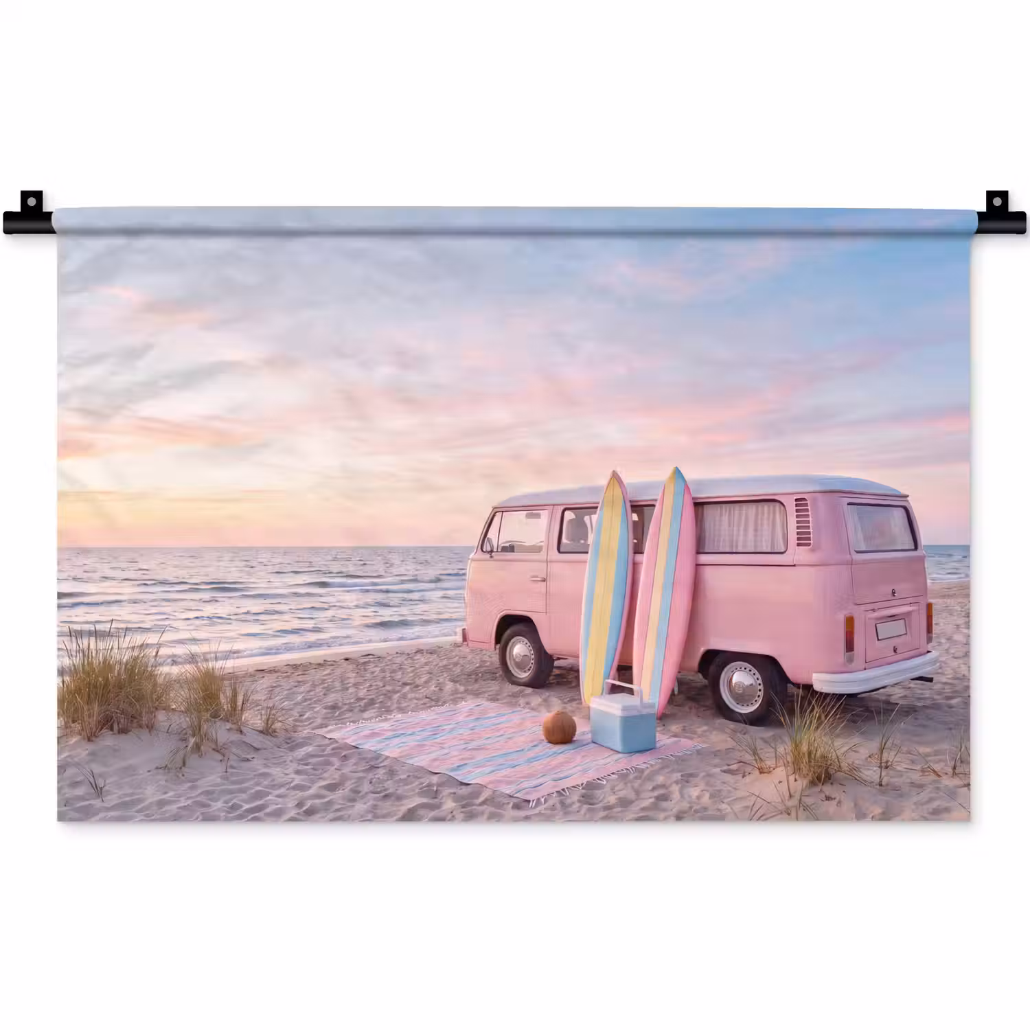 Busje - Strand - Surfplank - Zomer - Roze Wandkleed katoen klein -zz3d