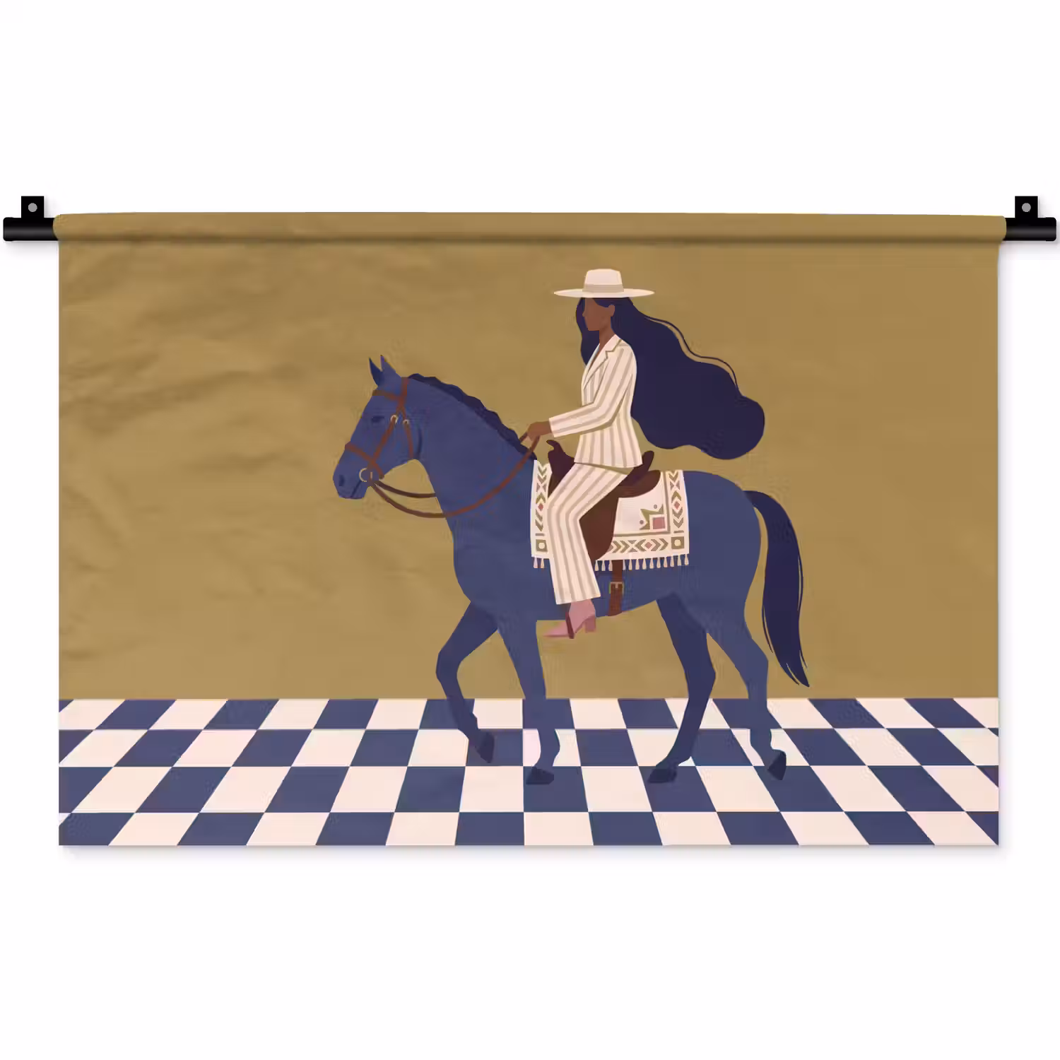 Vrouw - Paard - Rijden - Modern - Abstract Wandkleed katoen klein -zz3d