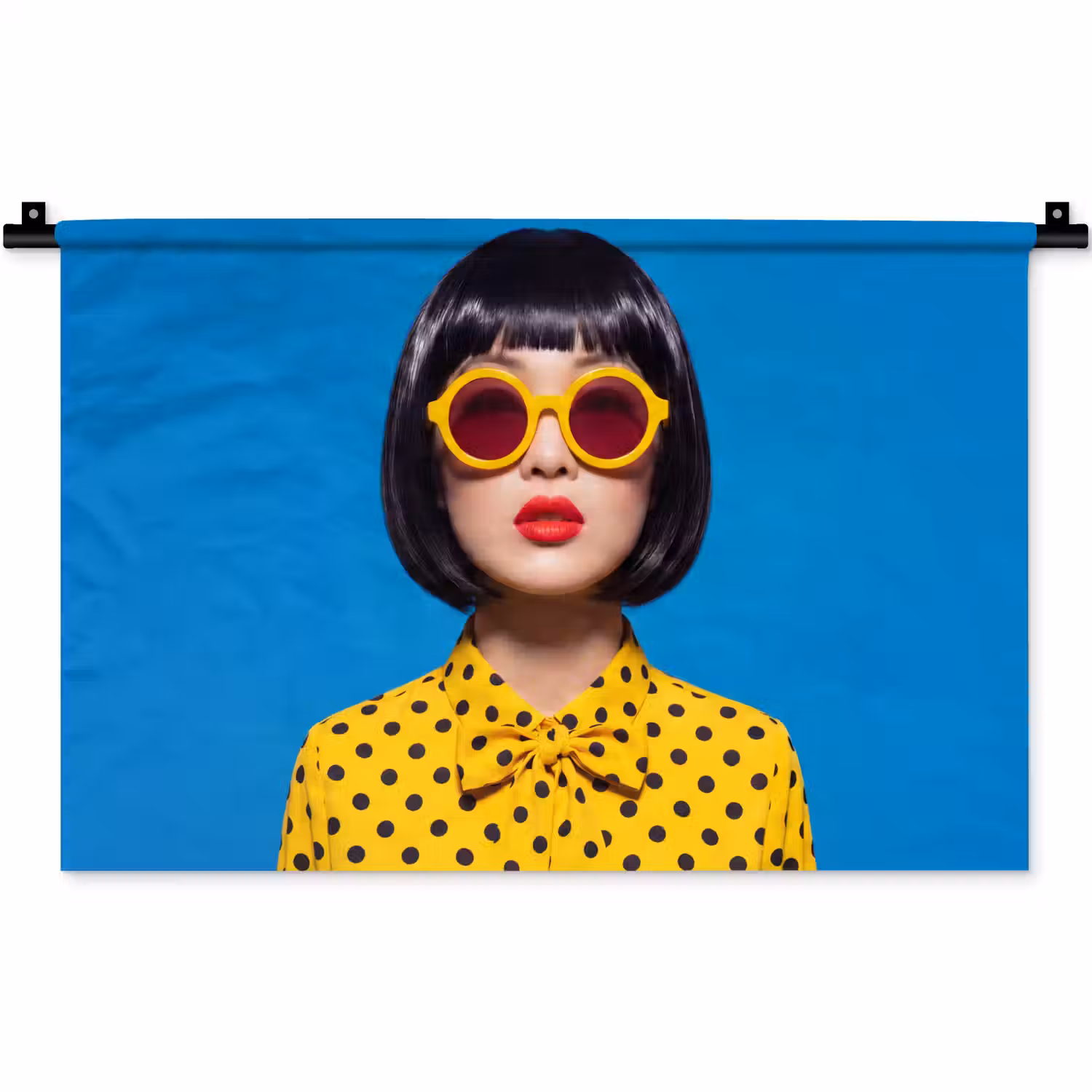 Vrouw - Zonnebril - Pop Art - Portret - Geel Wandkleed katoen klein -zz3d