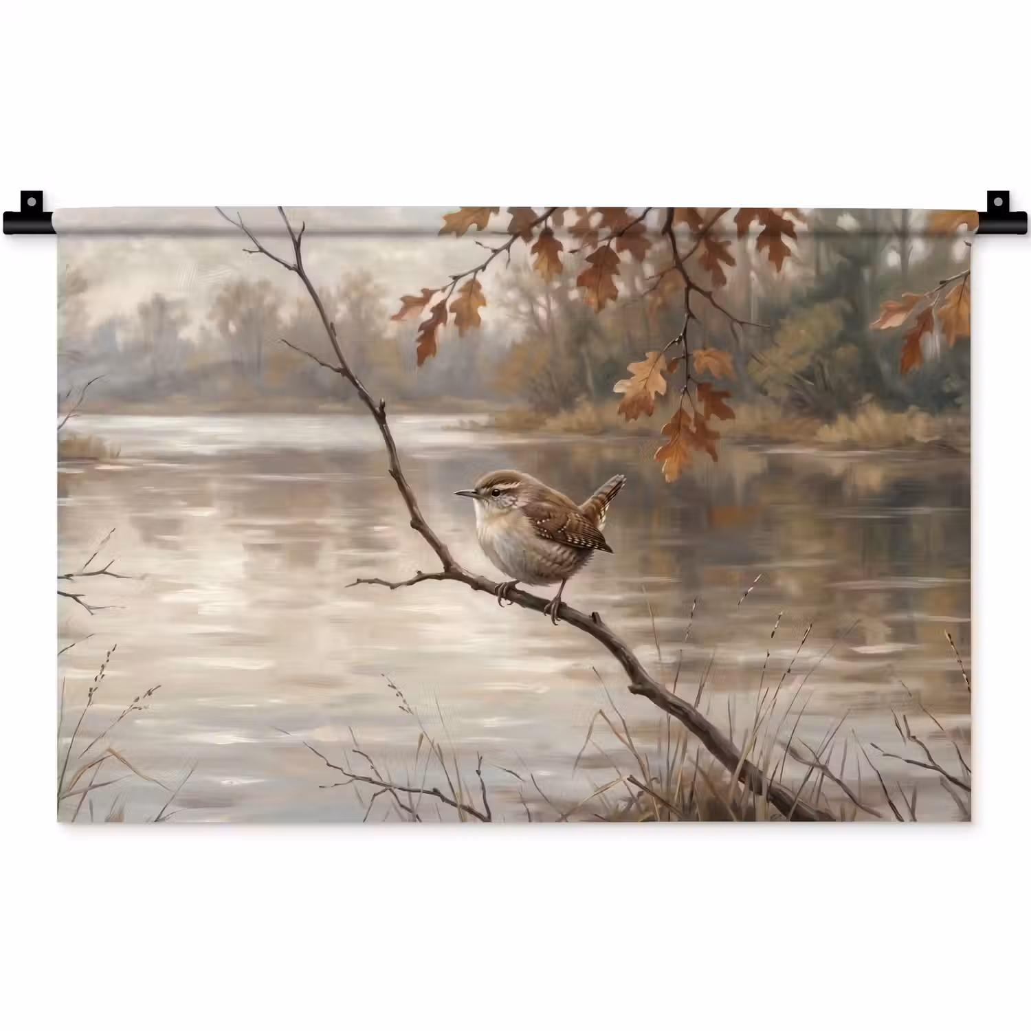 Winterkoninkje - Tak - Rivier - Natuur - Sfeervol Wandkleed katoen klein -zz3d