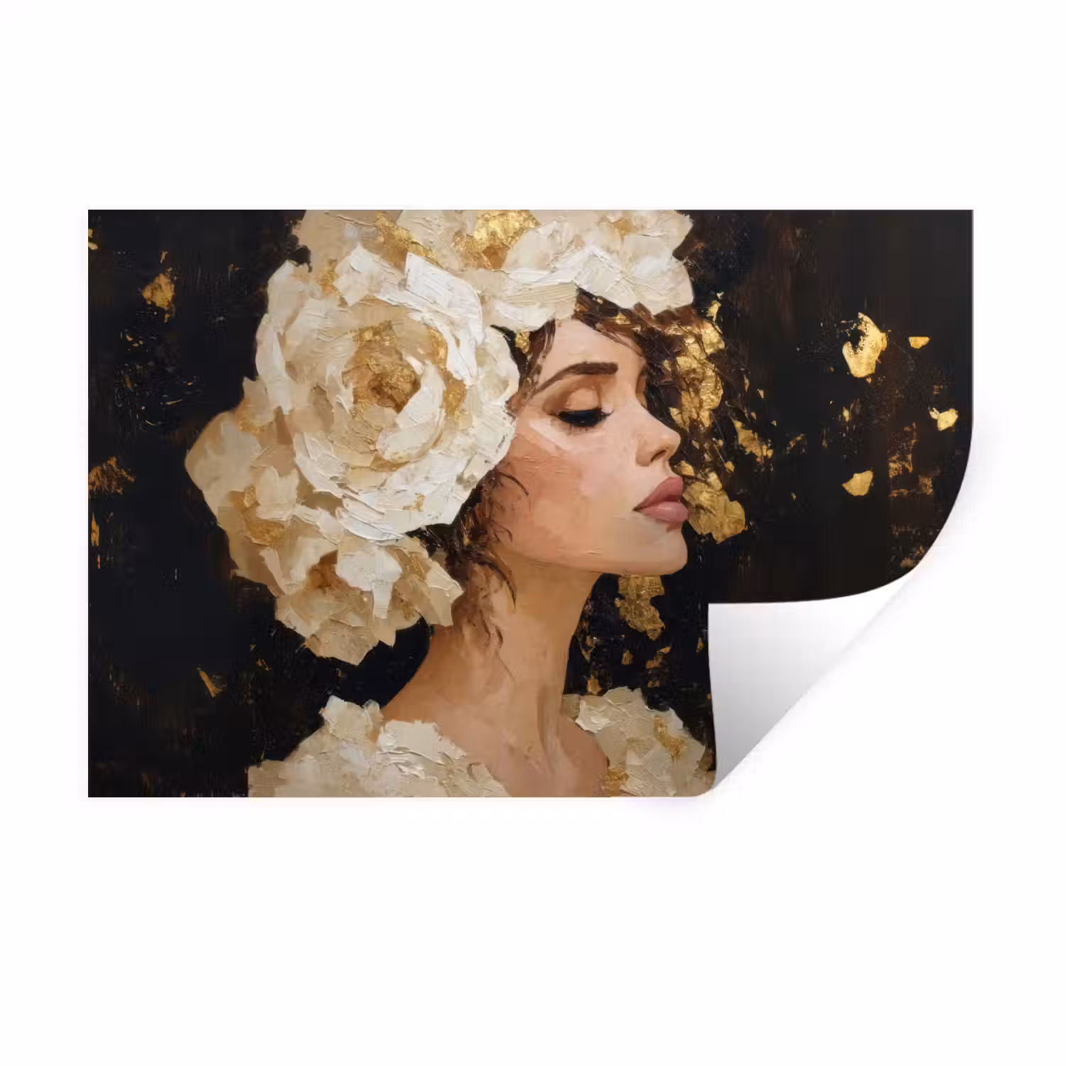 Abstract - Vrouw - Bloemen - Wit Muursticker klein -3d