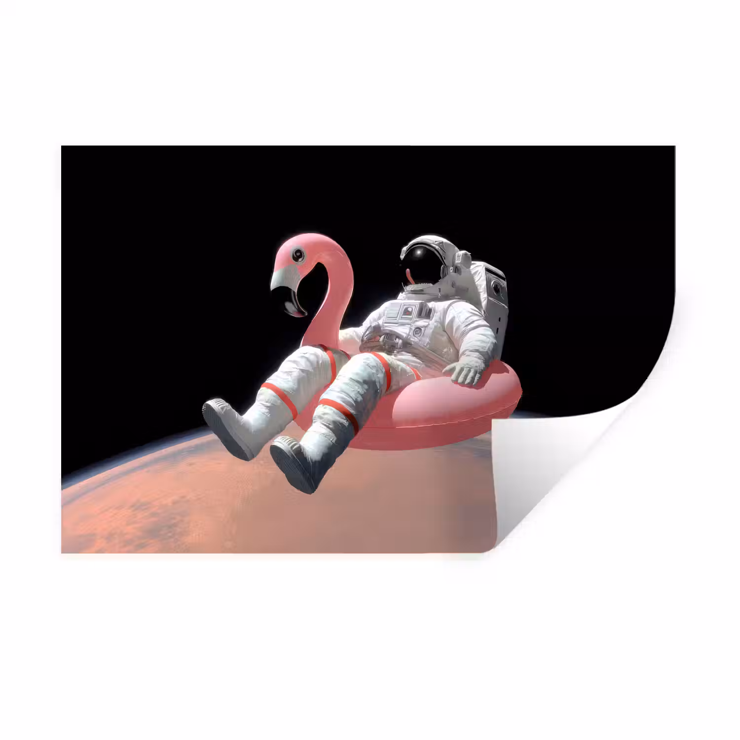 Astronaut - Flamingo - Zwemband - Roze Muursticker klein -3d
