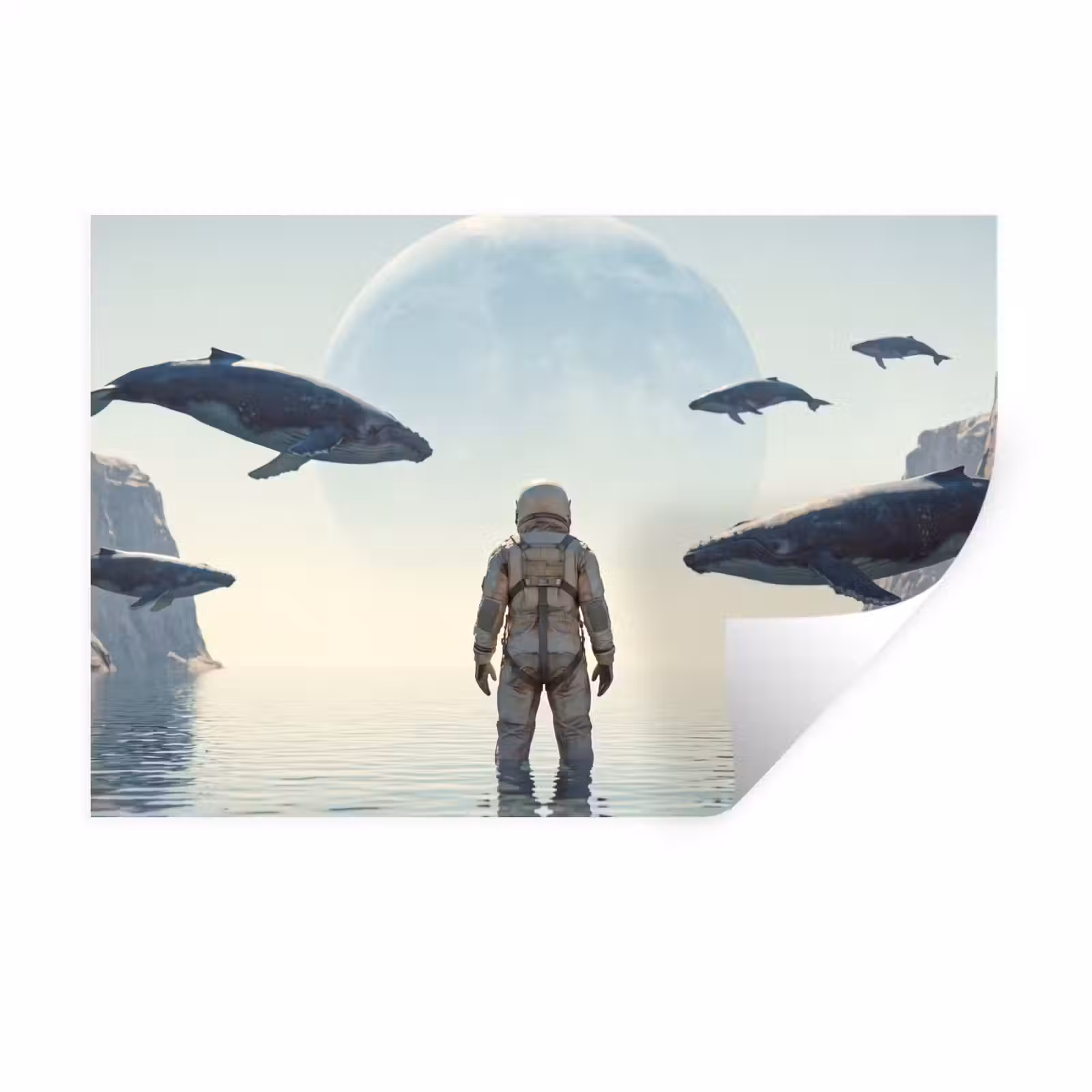 Wall Sticker - Astronaut - Whale - Fantasy - Ruimtevaarder - Walvis - Fantasie Muursticker klein
