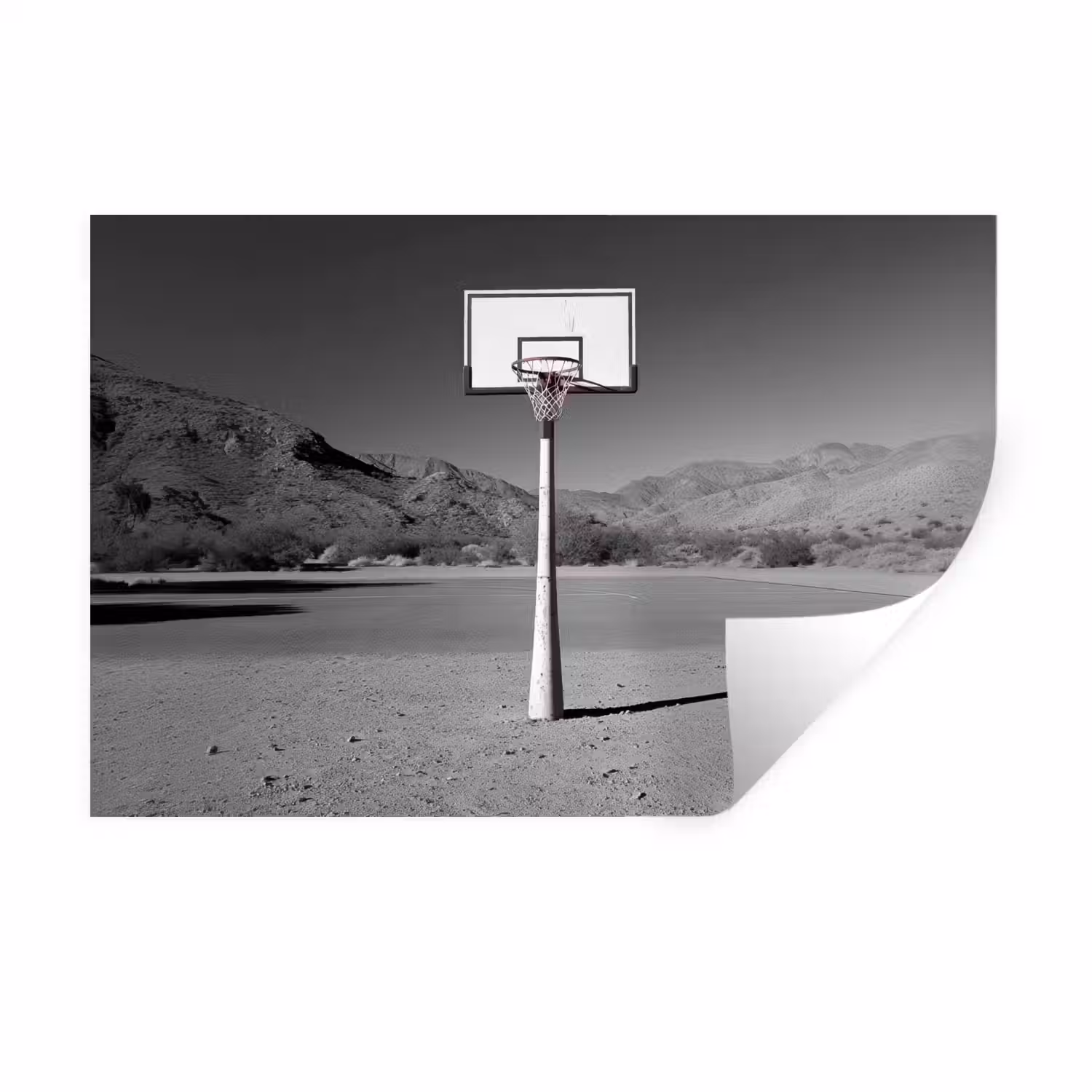 Basketbalpaal - Landschap - Zand - Wit Muursticker klein -3d