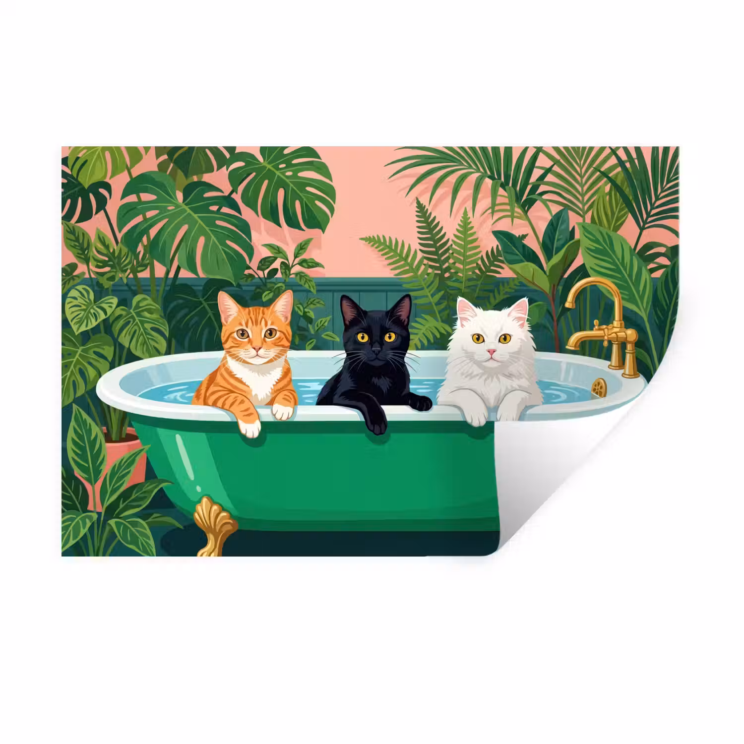 Badkamer - Kattenparade - Kleurrijk Muursticker klein -3d