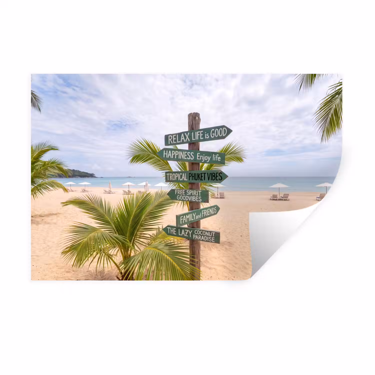 Strand - Wegwijzer - Palmen - Tropisch - Groen Muursticker klein -3d