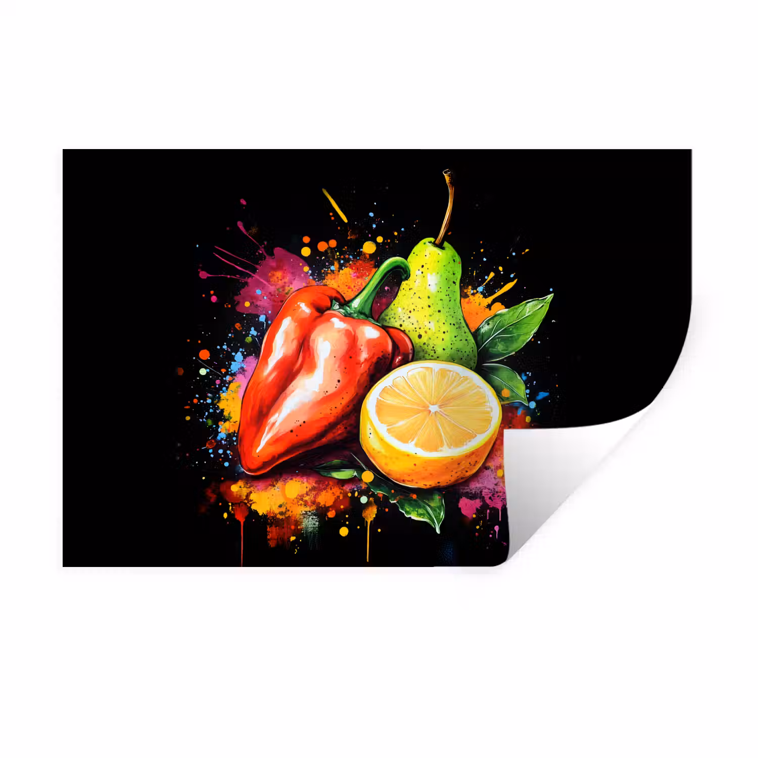 Paprika - Peer - Citroen - Graffiti - Verf - Abstract Muursticker klein -3d