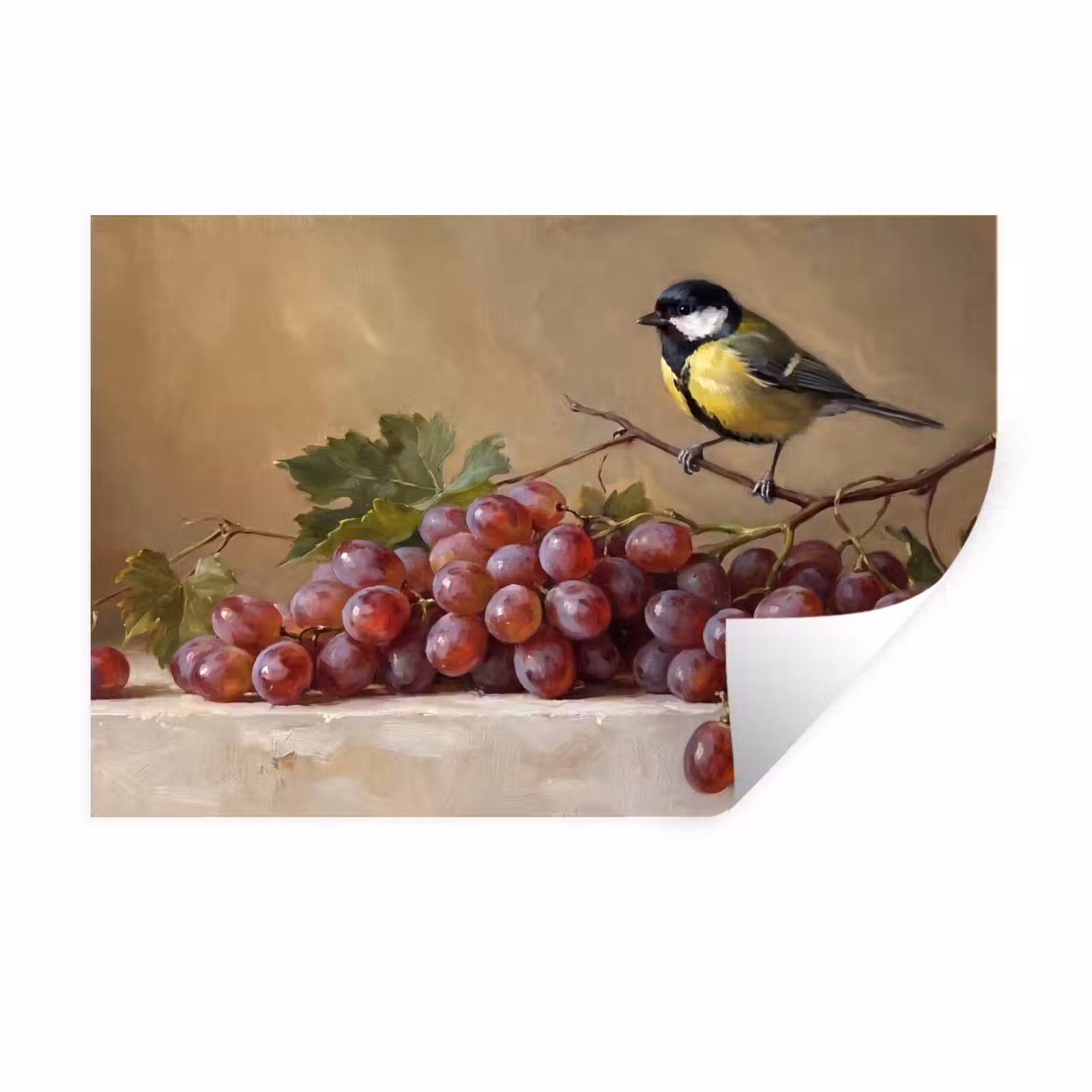 Wall Sticker - Bird - Grapes - Still Life - Vogel - Druiven - Stilleven Muursticker klein