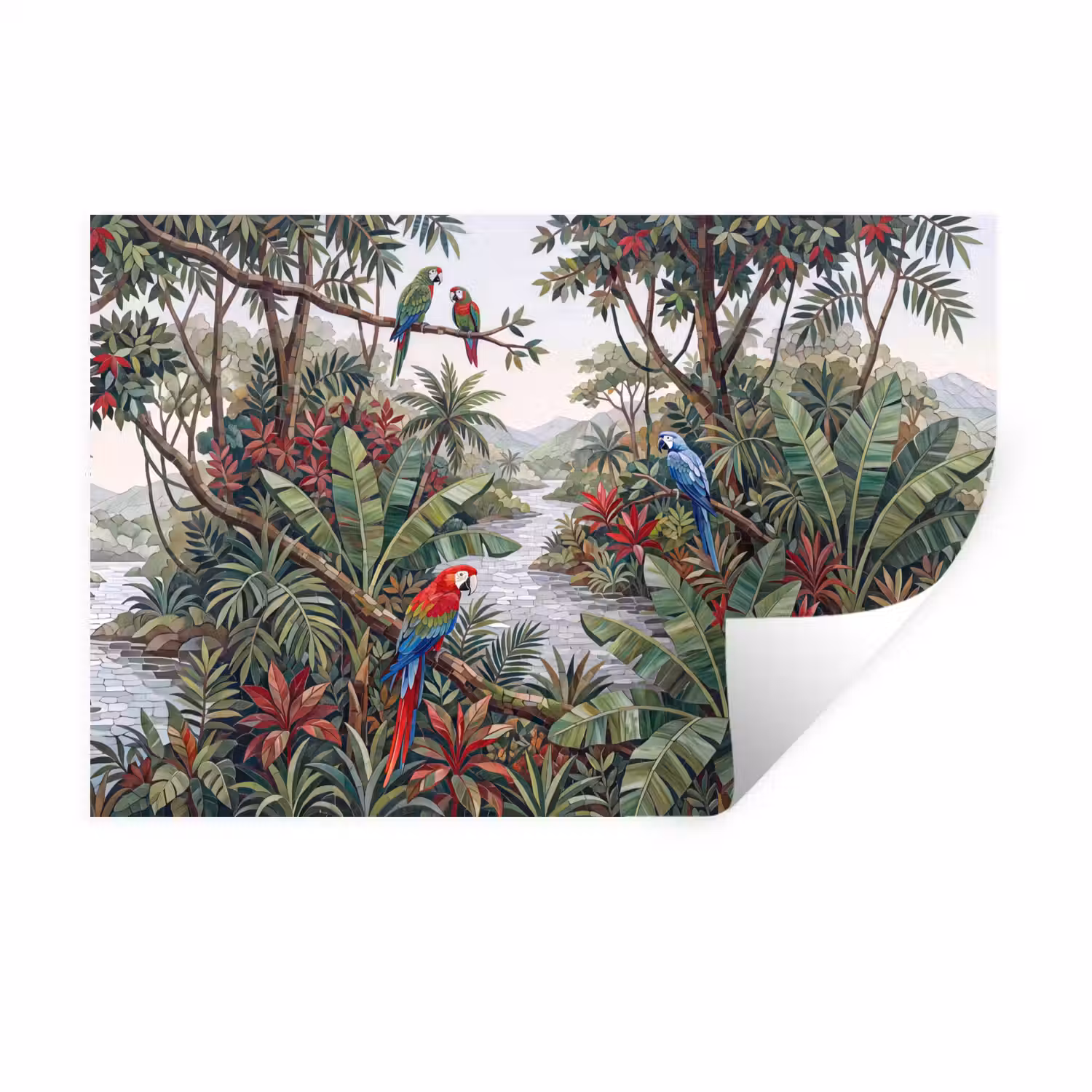 Vogel - Jungle - Natuur - Mozaïek - Groen Muursticker klein -3d