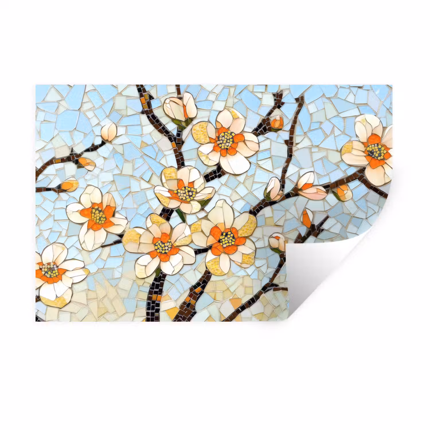 Bloesems - Wit - Mozaïek - Tak Muursticker klein -3d