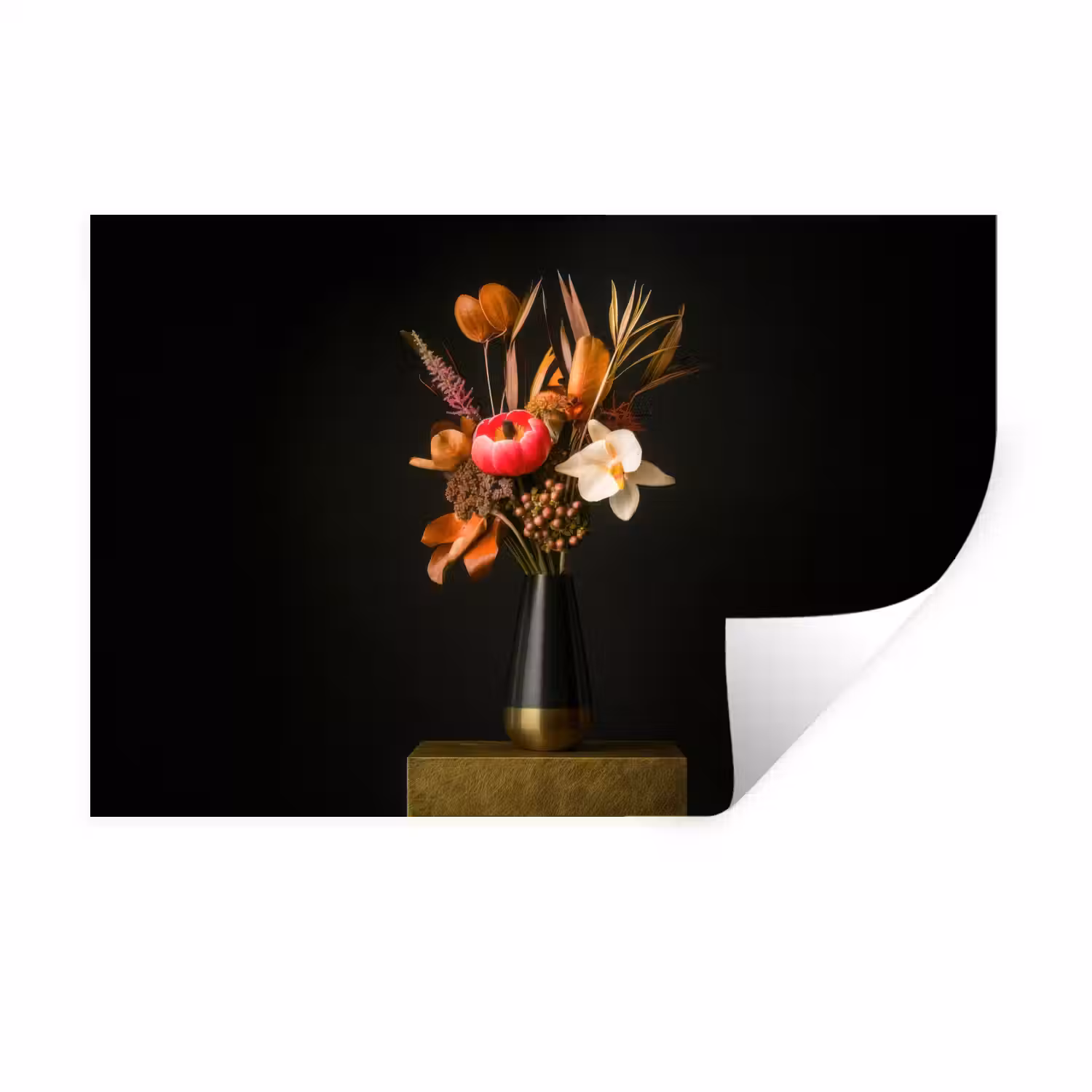 Boeket - Oranje - Gouden - vaas Muursticker klein -3d