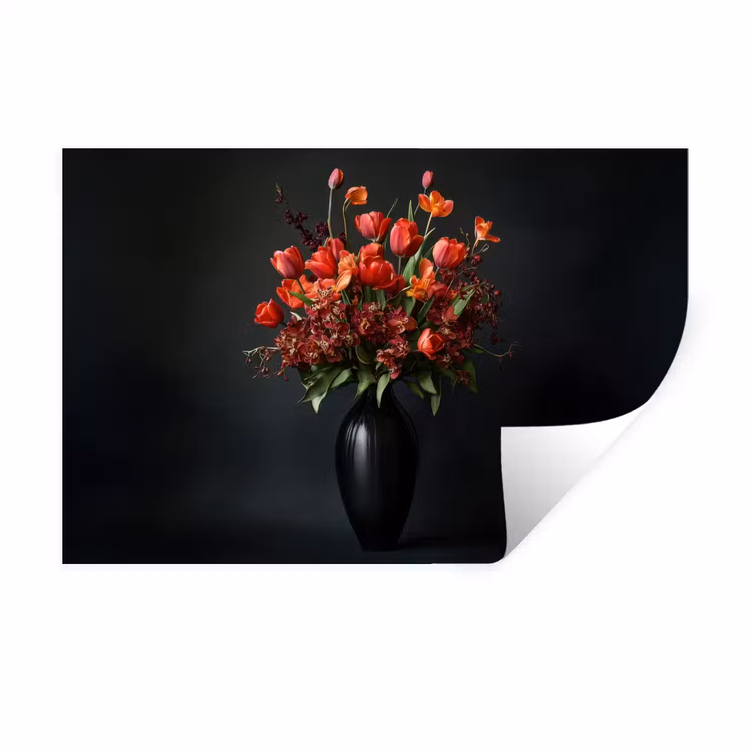 Boeket - Tulpen - Vaas - Rood Muursticker klein -3d