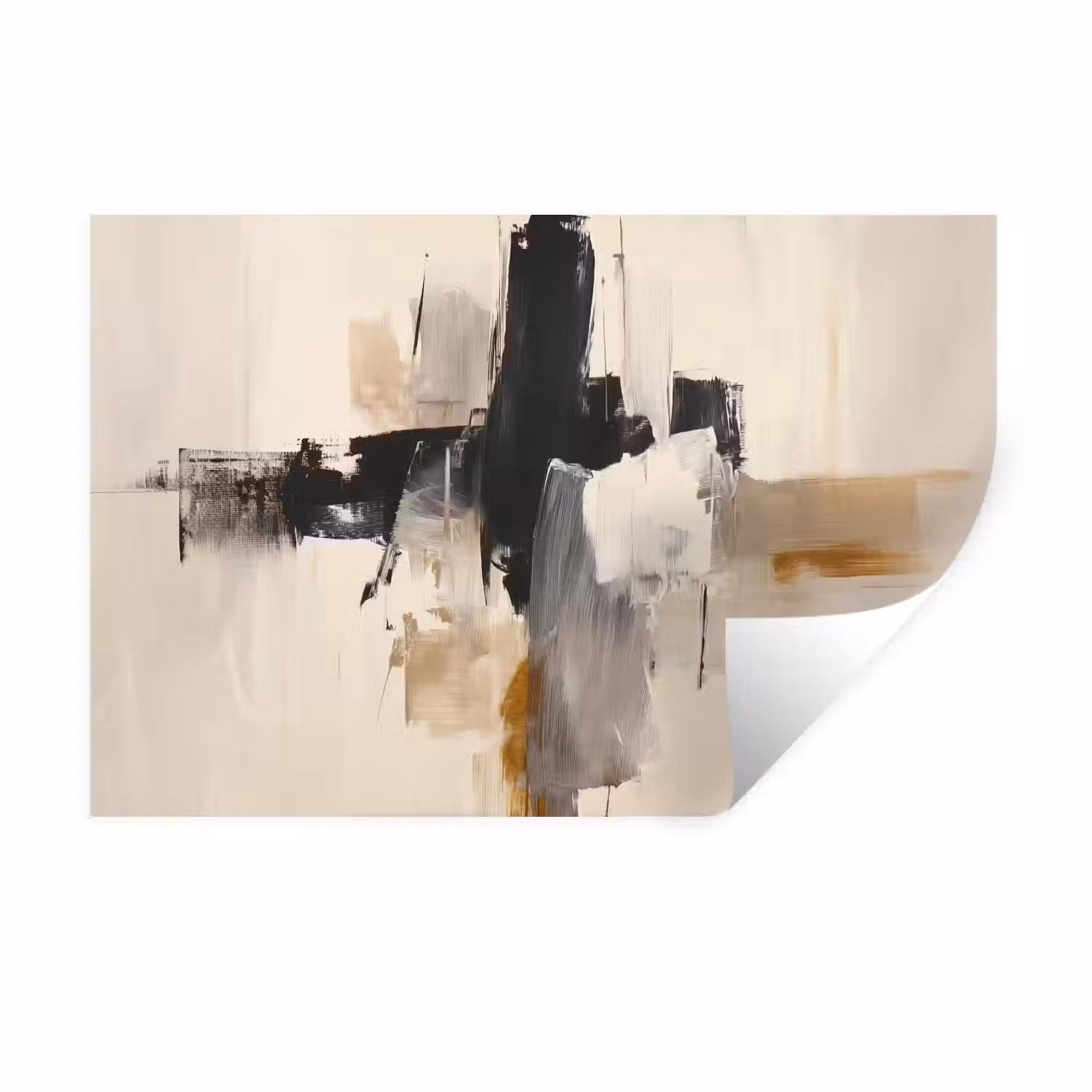 Penseelstreken - Ruw - Abstract - Beige Muursticker klein -3d