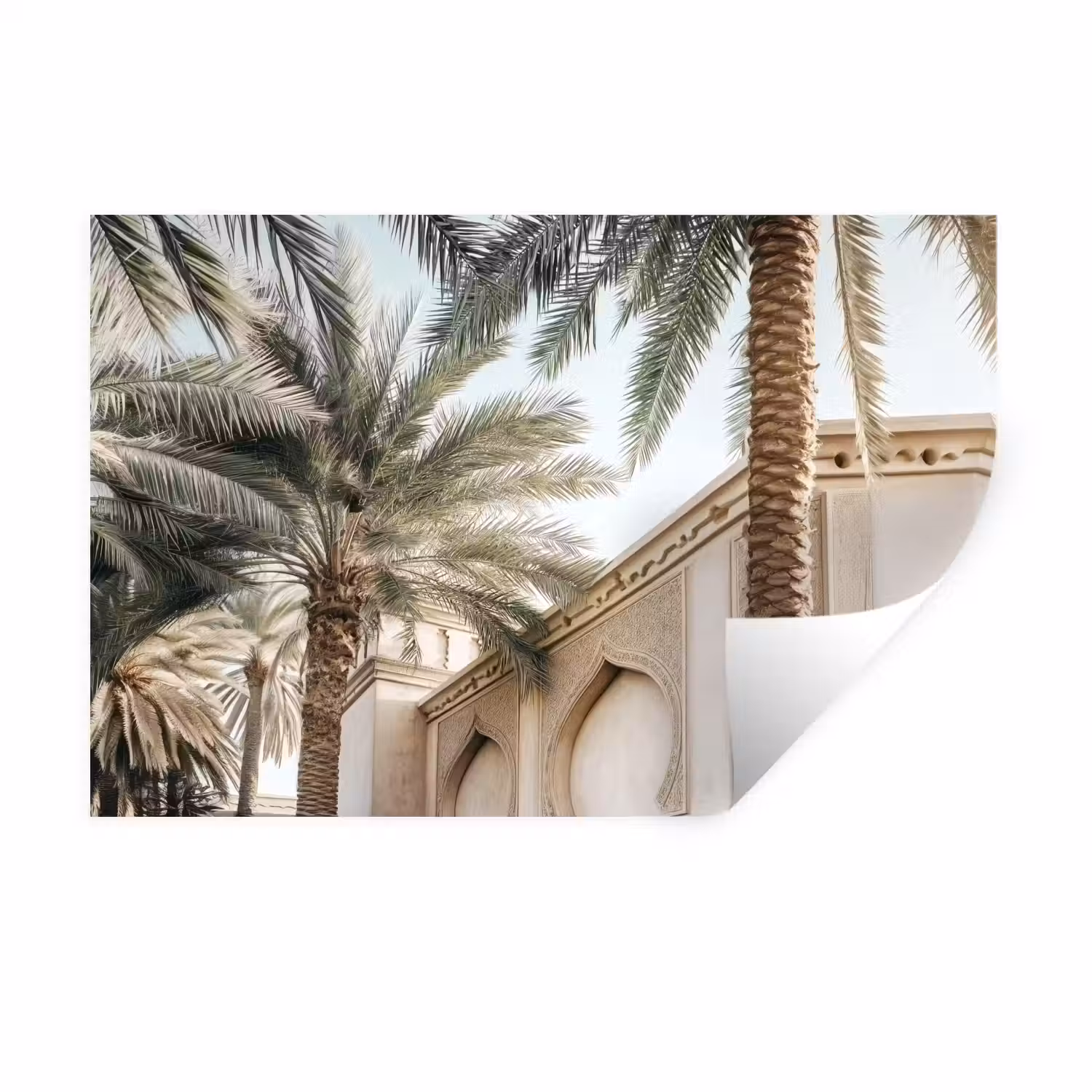 Gebouw - Palmbomen - Beige - Zon Muursticker klein -3d