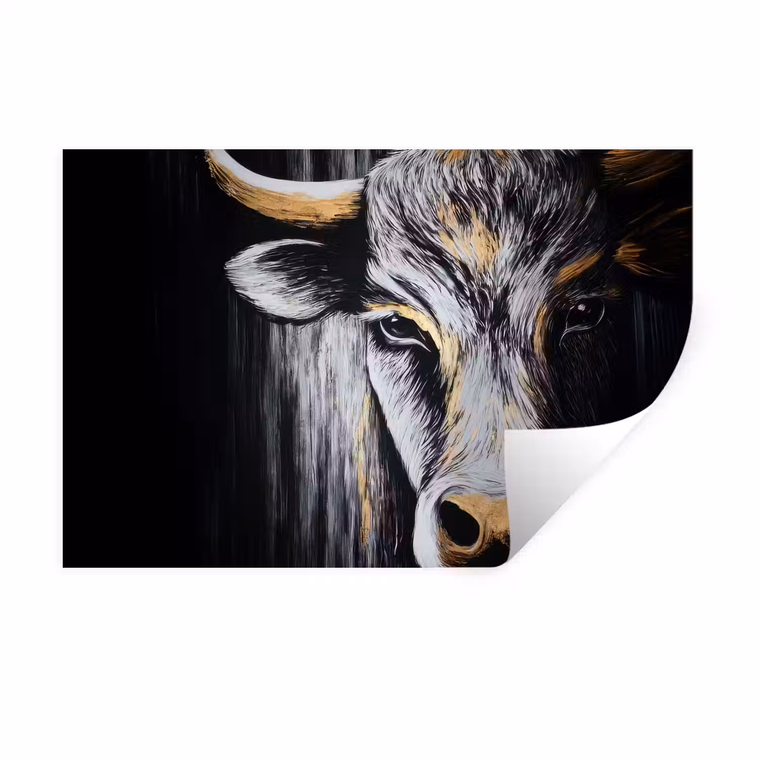Stier - Hoorns - Snuit - Goud Muursticker klein -3d