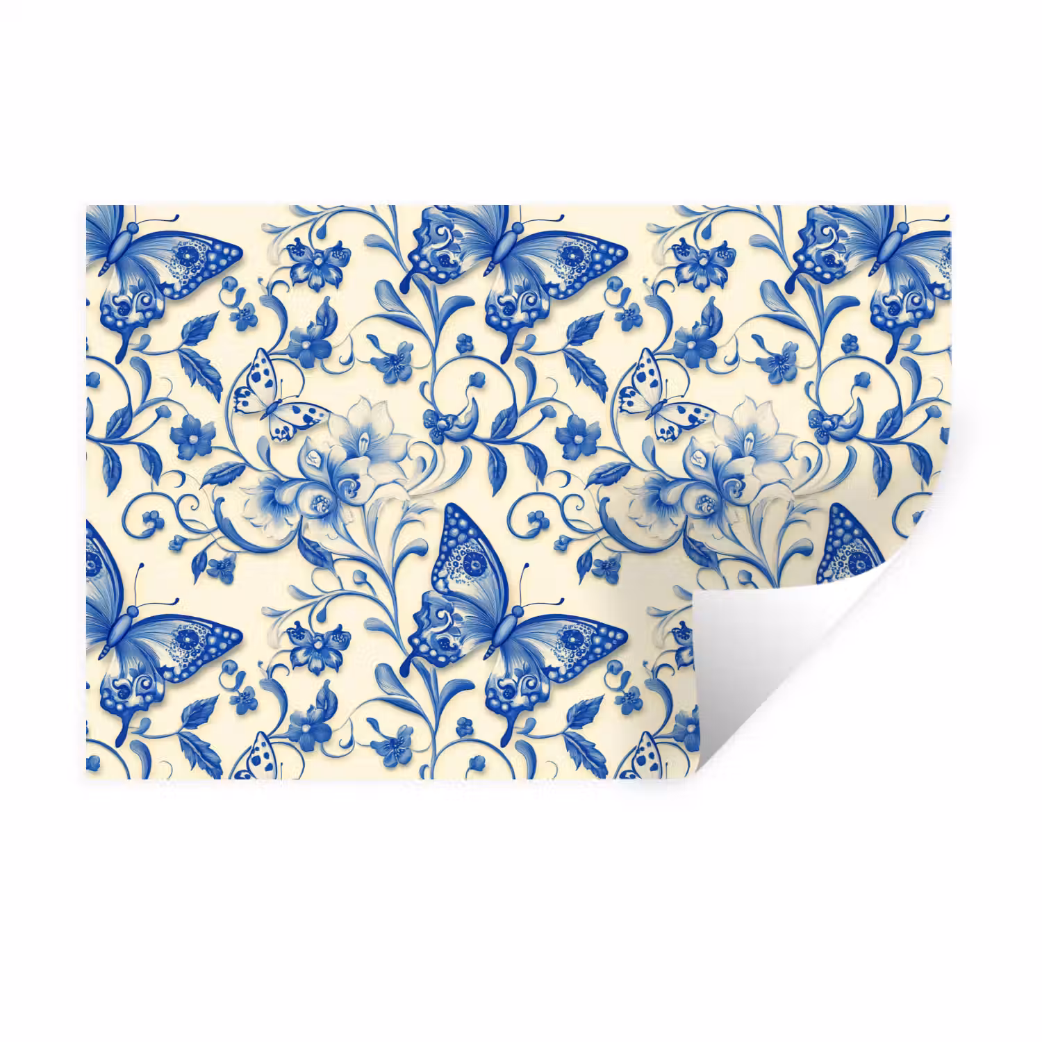 Vlinders - Bloemen - Blauw - Botanisch Muursticker klein 286 -3d