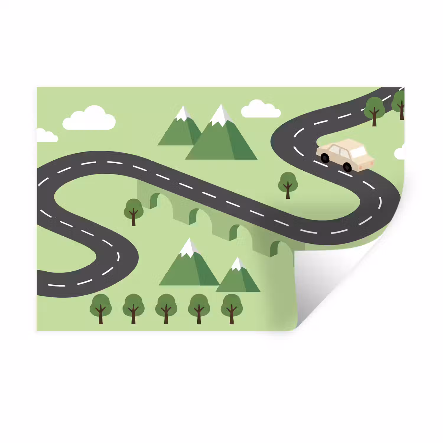Auto - Bergweg - Natuur - Illustratie Muursticker klein -3d