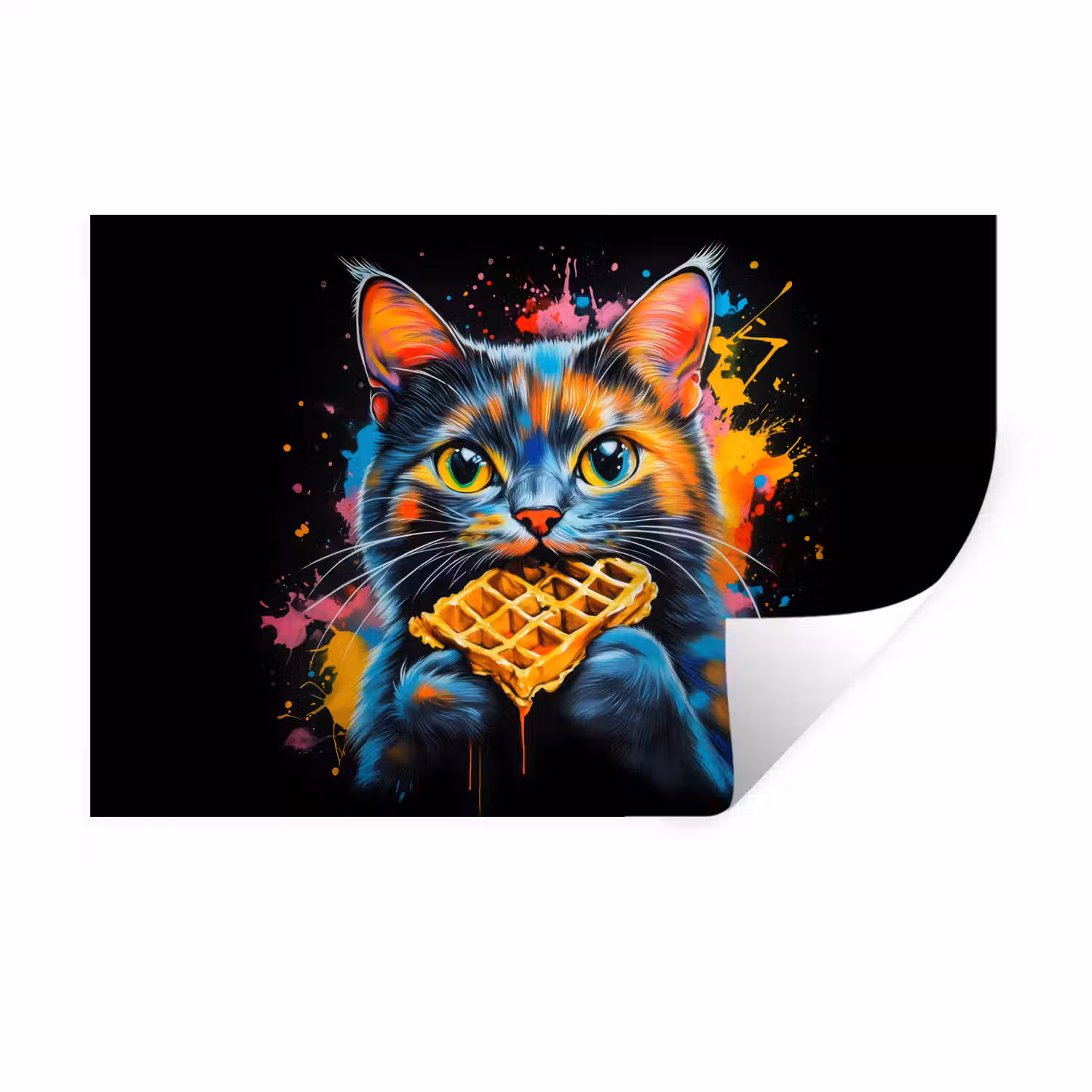 Kat - Graffiti - Kleurrijk - Wafel - Eten Muursticker klein -3d