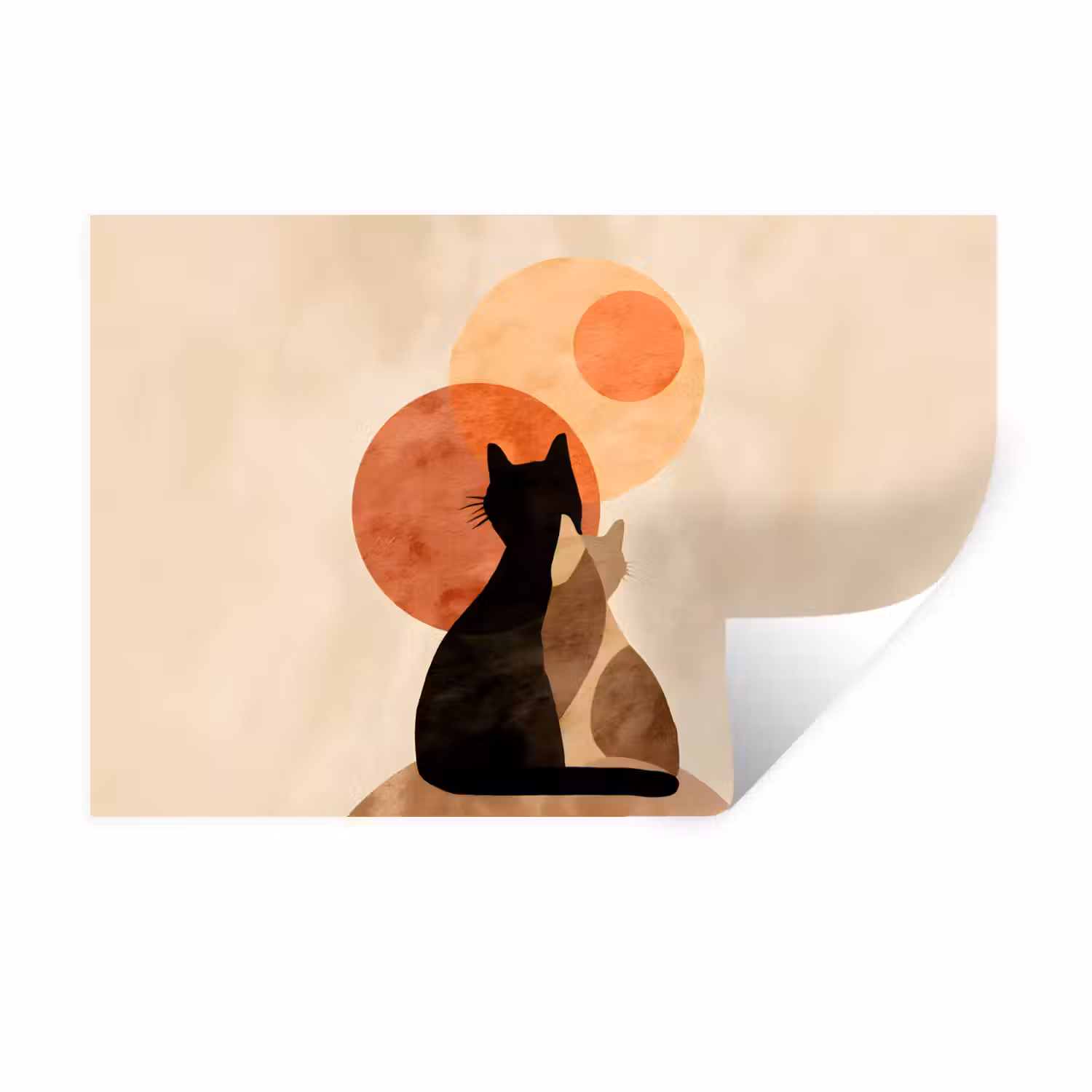 Katten - Zwart - Abstract - Cirkels Muursticker klein -3d