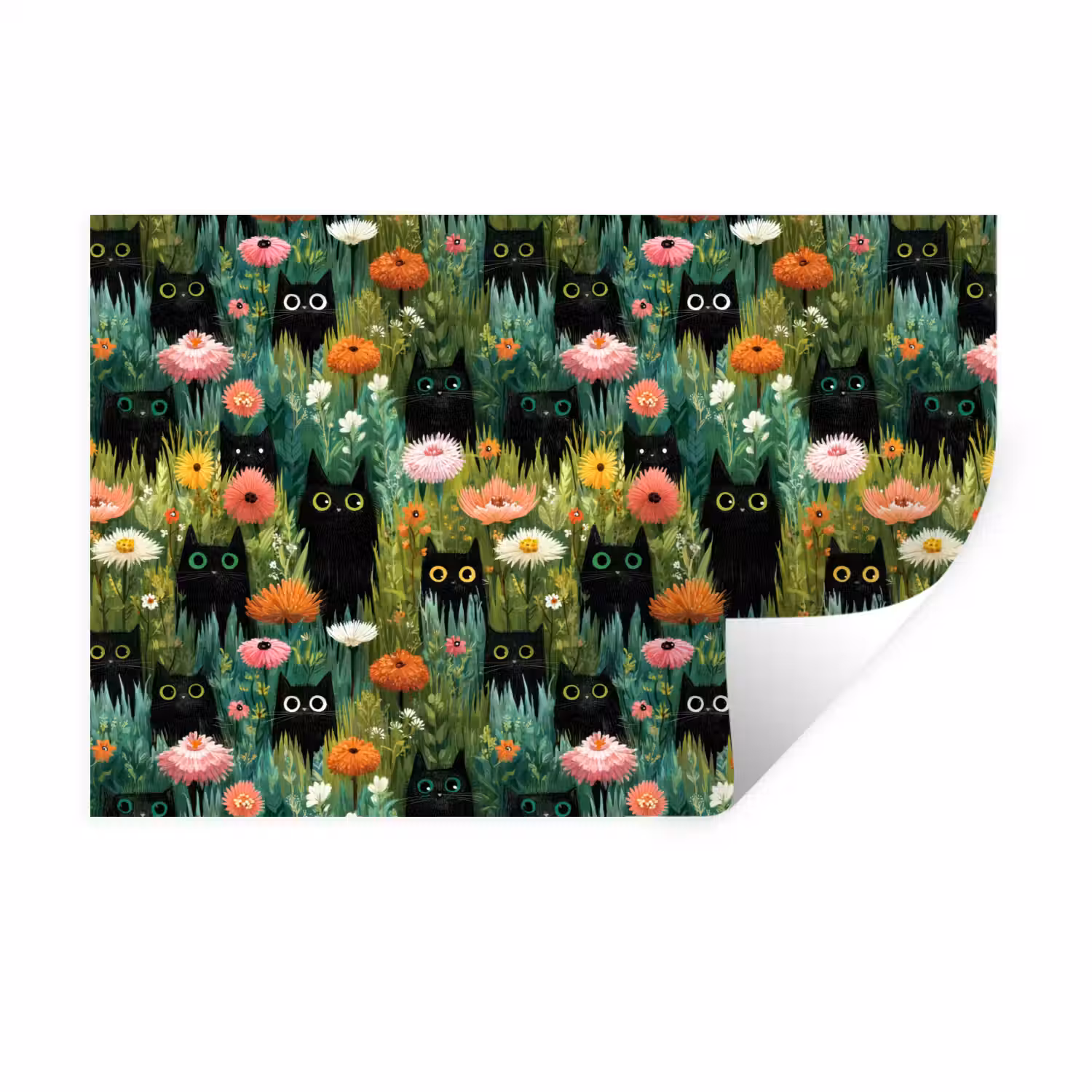 Katten - Bloemen - Kleurrijk Muursticker klein 286 -3d