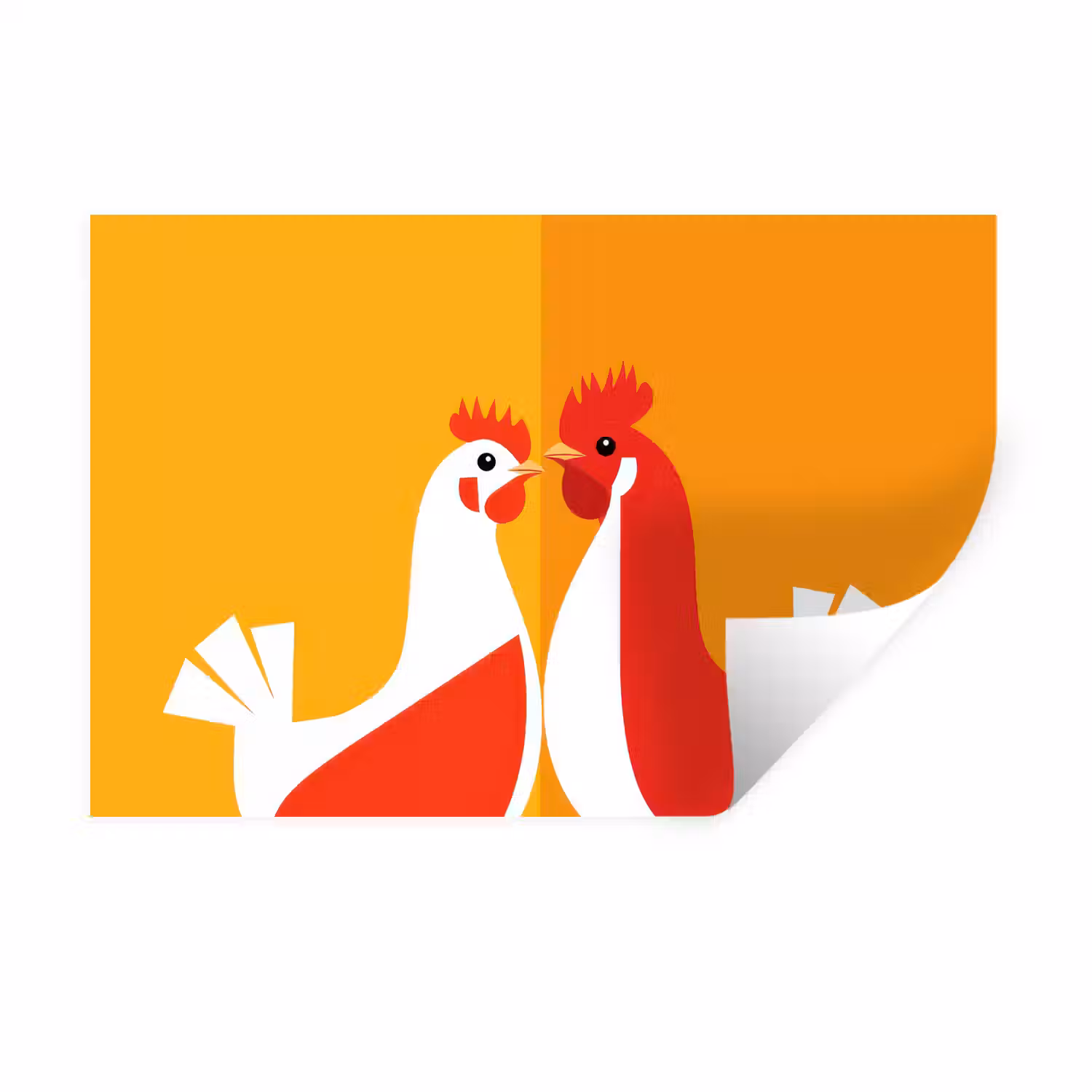 Kippen - Oranje - Vlakken Muursticker klein -3d
