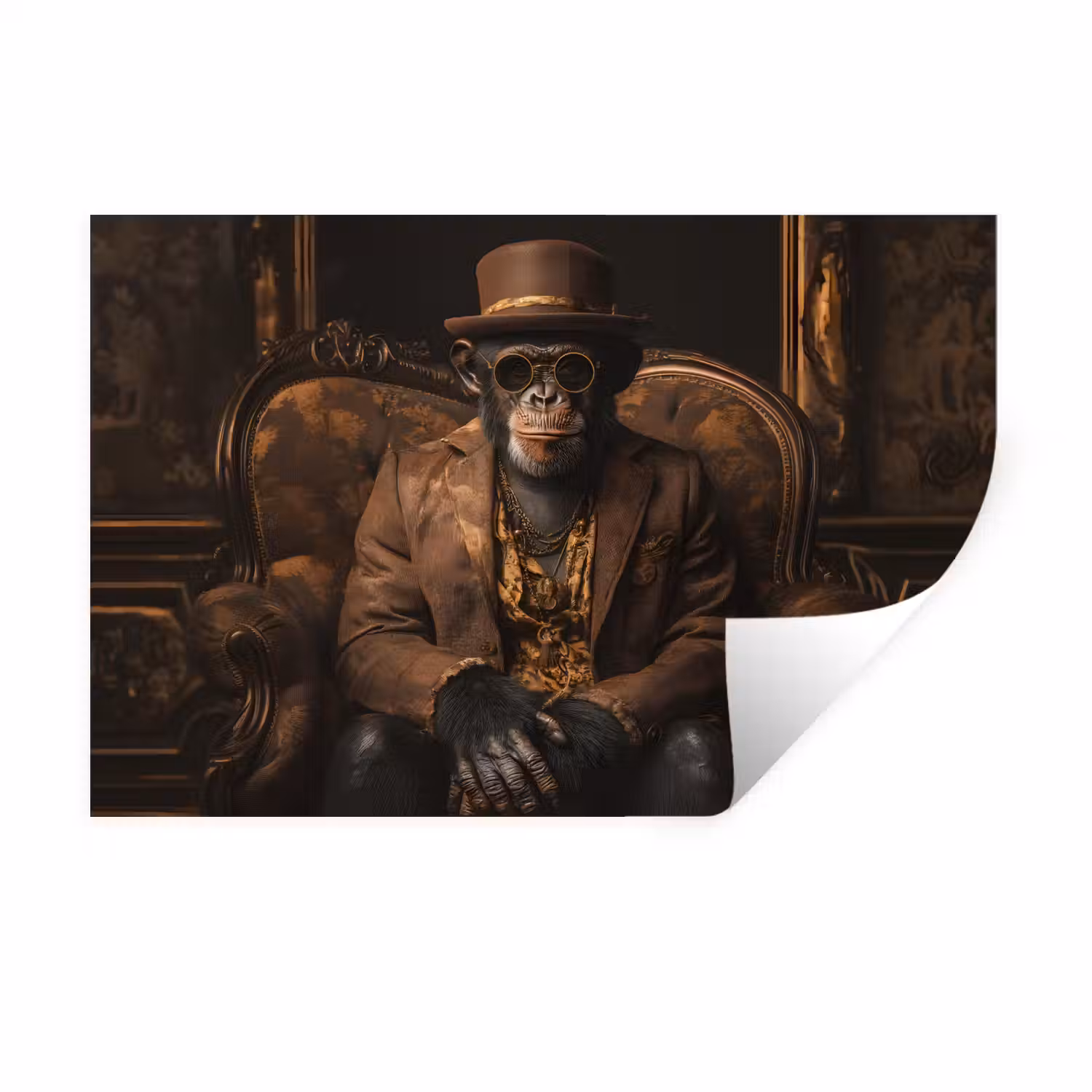 Chimpansee - Stoel - Pak - Bruin Muursticker klein -3d