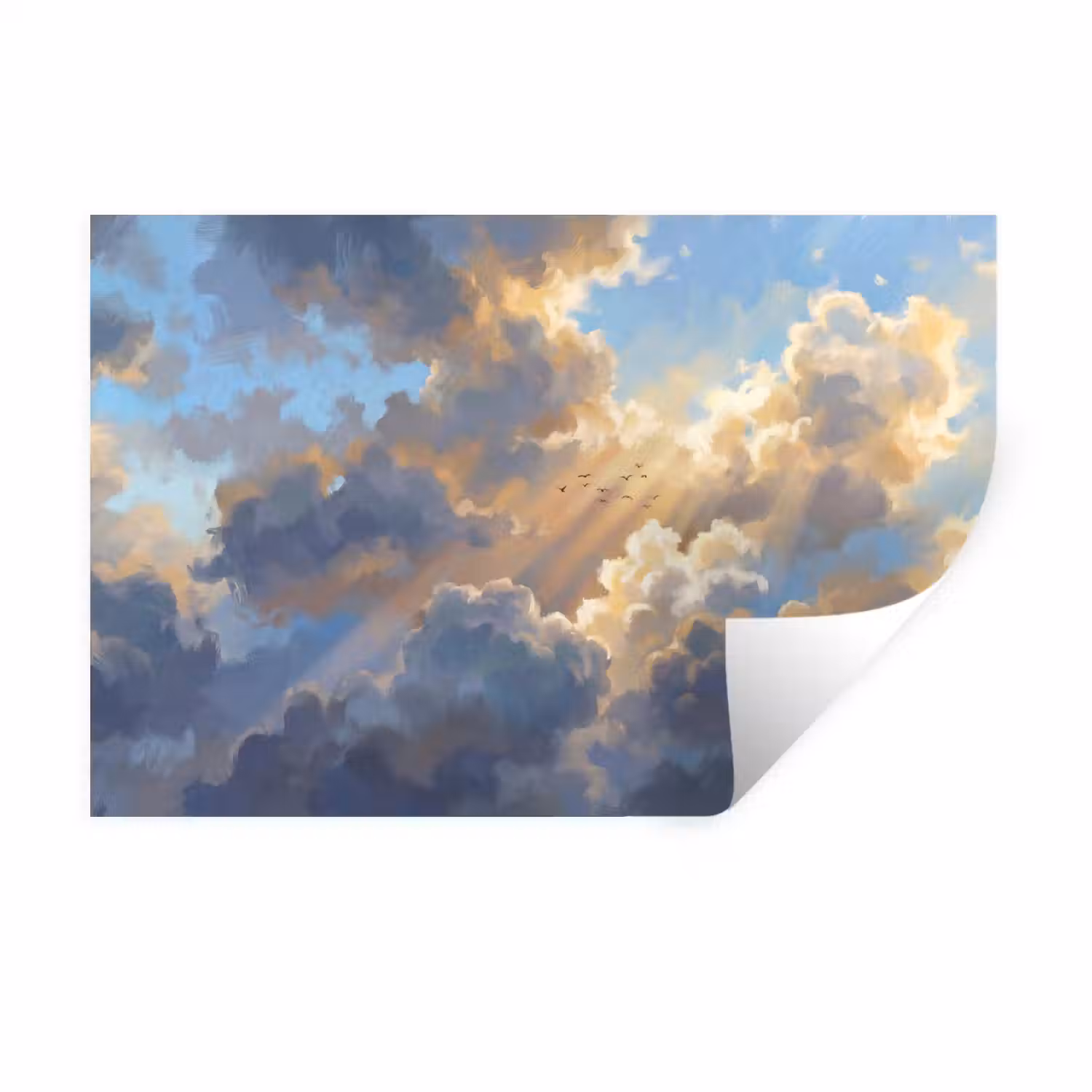 Wolken - Zonnestralen - Natuur - Abstract - Blauw Muursticker klein -3d