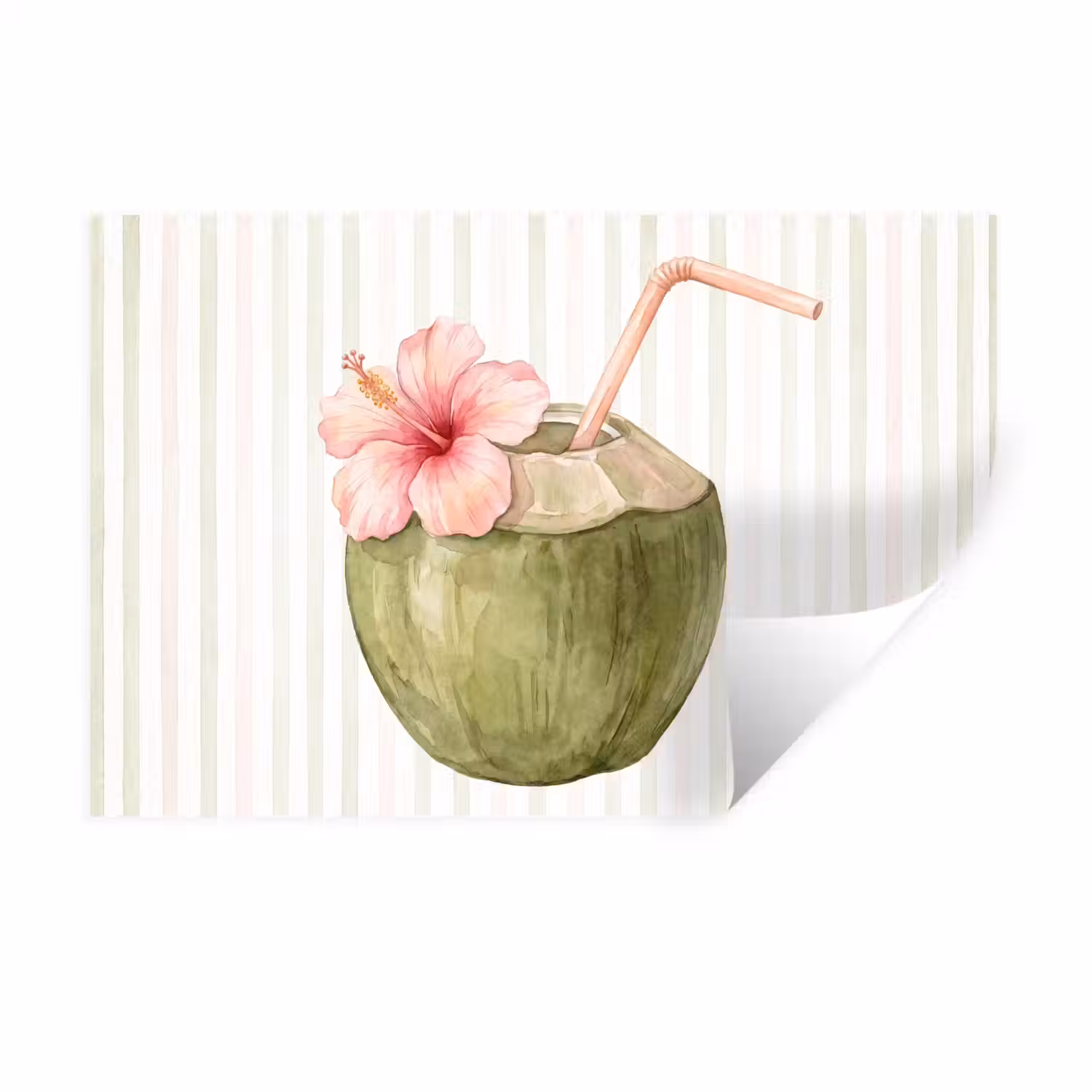 Kokosnoot - Drank - Tropisch - Illustratie - Zomer Muursticker klein -3d