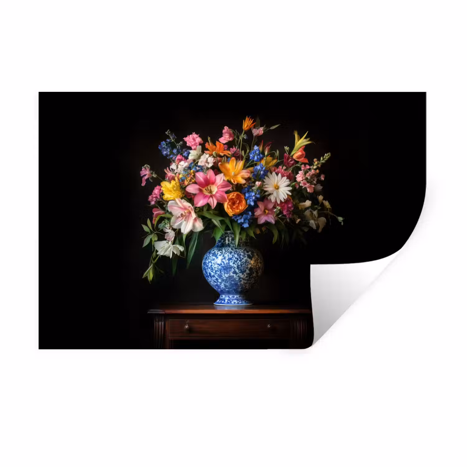 Kleur - Vaas - Bloemen - Boeket Muursticker klein -3d