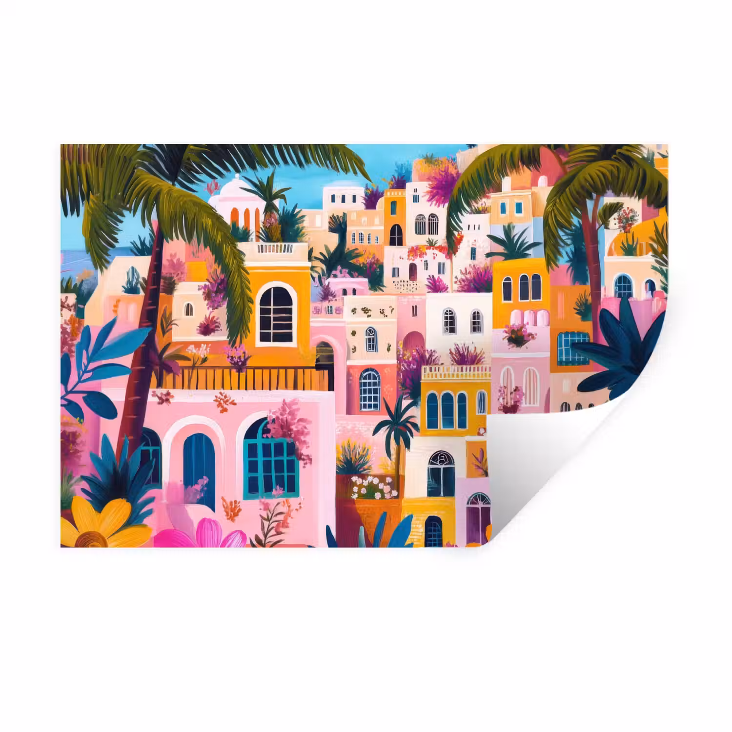 Kleurrijk - Roze - Oranje - Geel - Bloemen Muursticker klein -3d