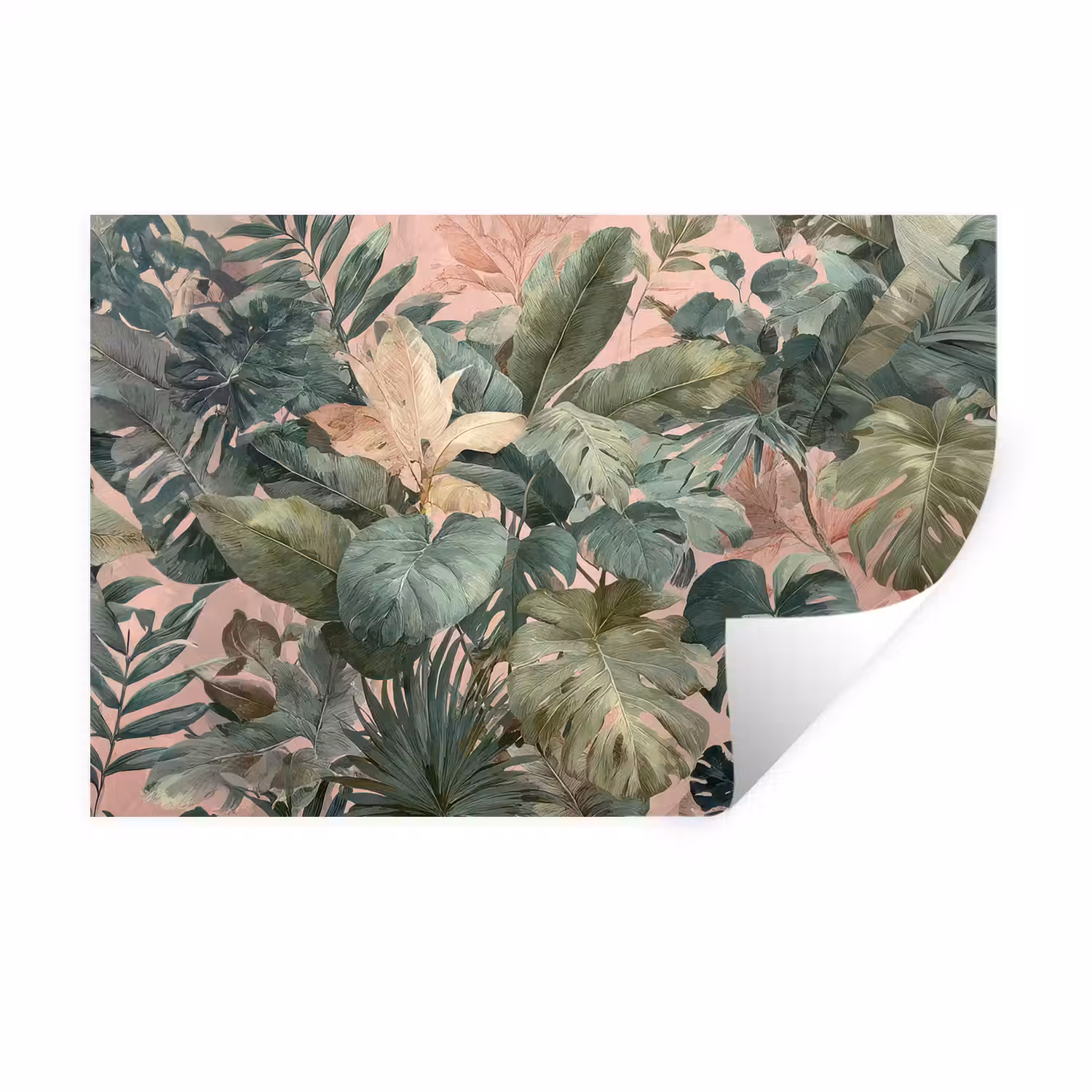 Compositie van bladeren - Groen - Roze Muursticker klein -3d