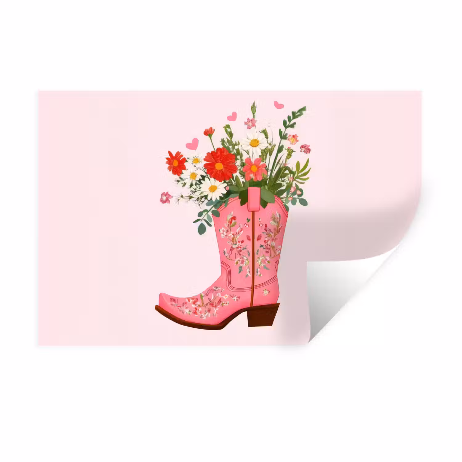 Cowboylaarzen - Roze - Boeket - Bloemen Muursticker klein -3d