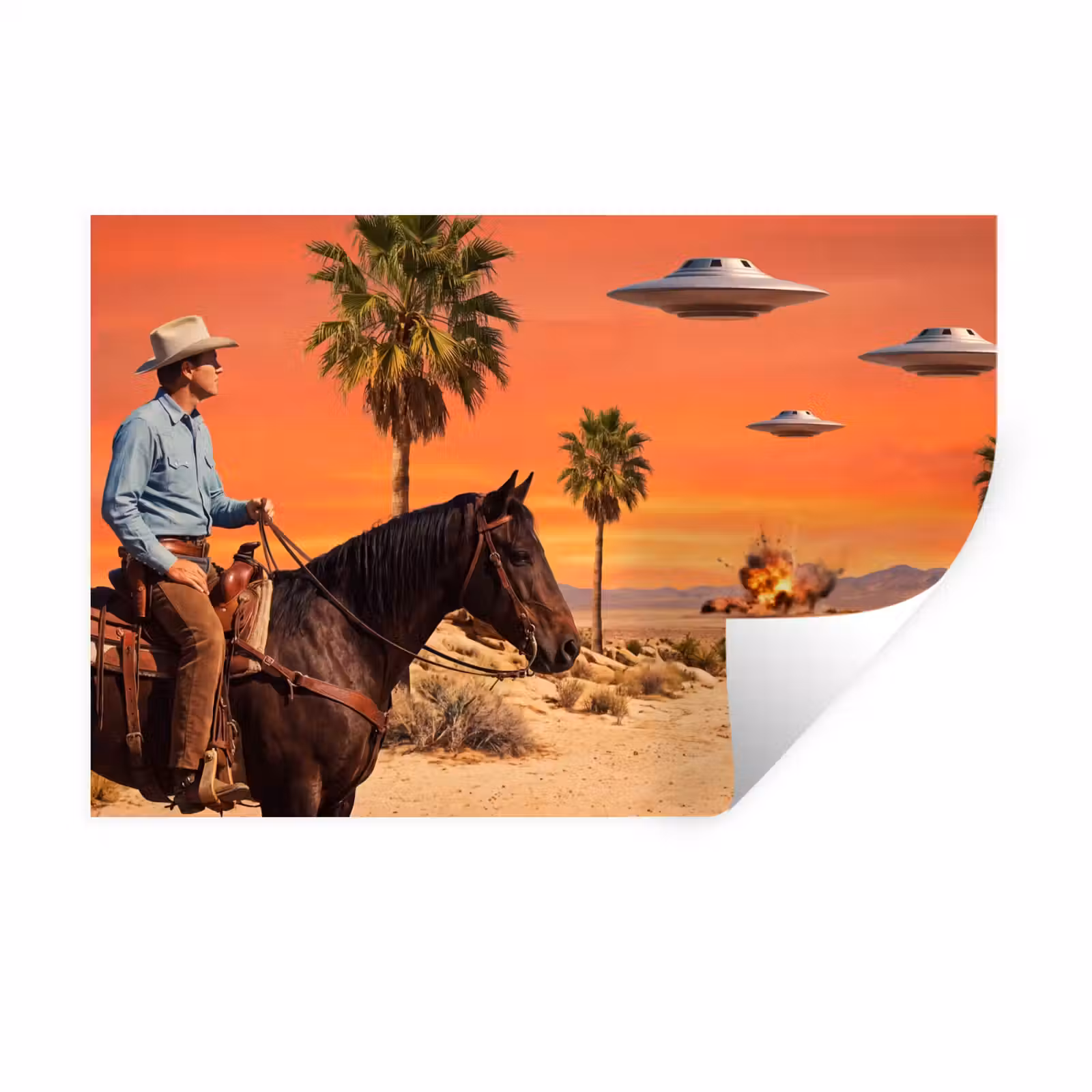 Wall Sticker - Cowboy - Horse - Desert - Cowboy - Paard - Woestijn Muursticker klein